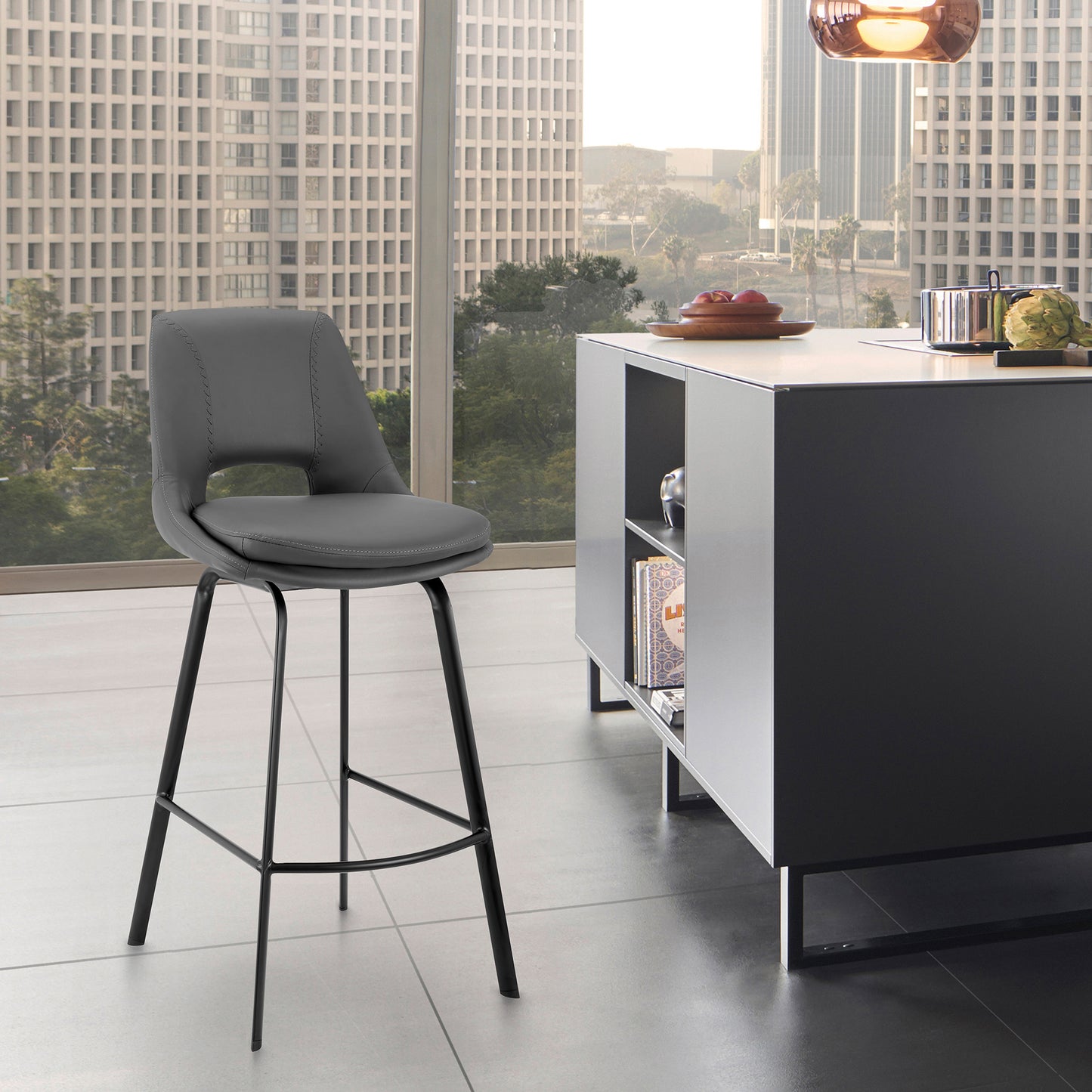 Carise Faux Leather and Metal Swivel Counter and Bar Stool