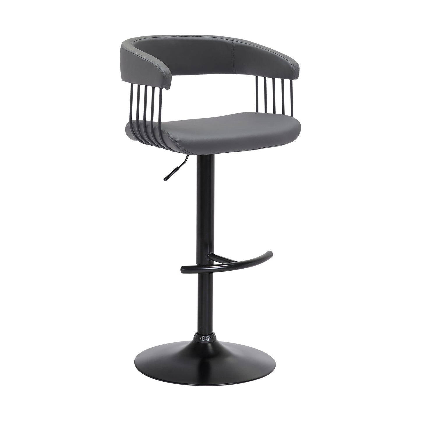 Calista Adjustable Bar Stool in Faux Leather and Fabric with Black and Golden Bronze Metal