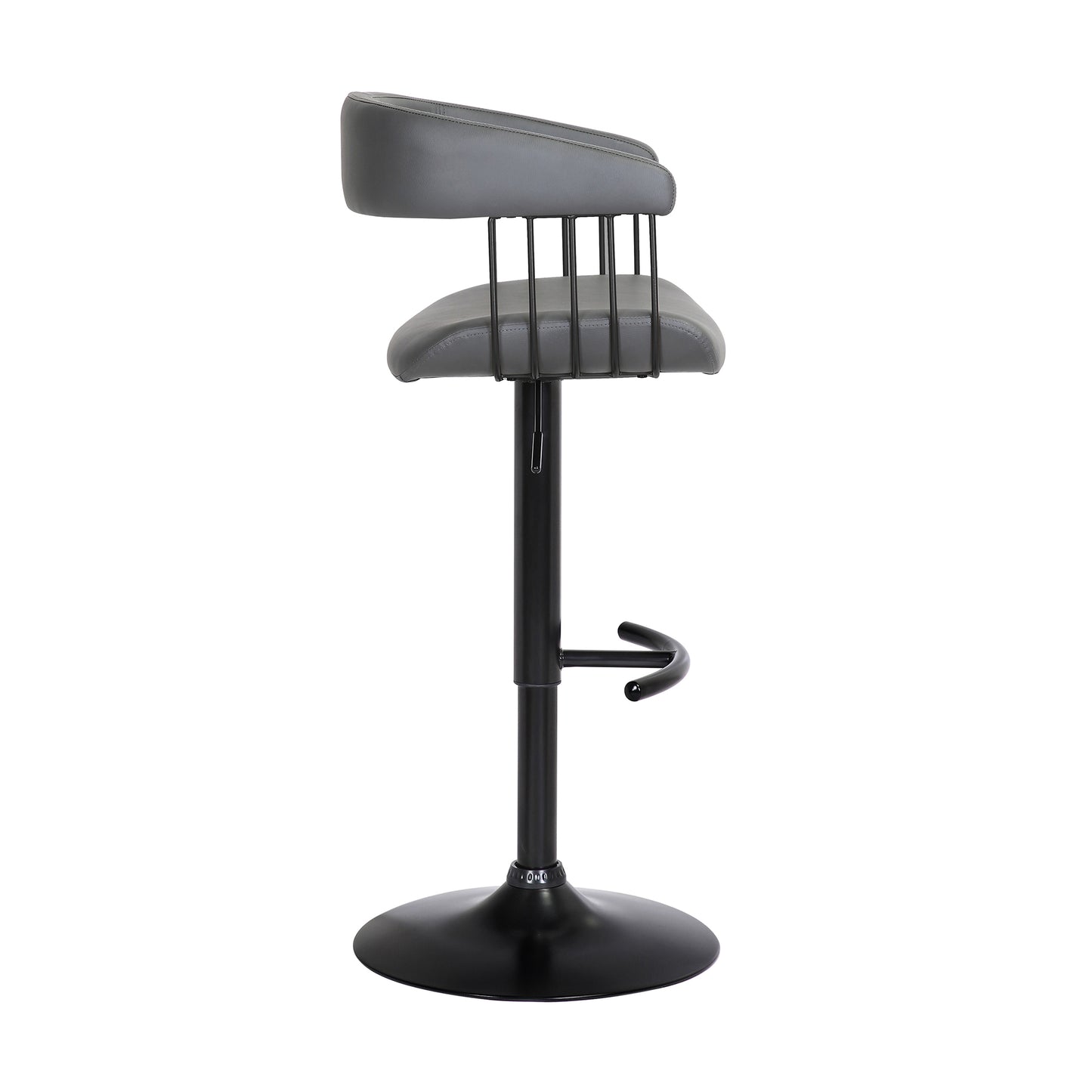 Calista Adjustable Bar Stool in Faux Leather and Fabric with Black and Golden Bronze Metal