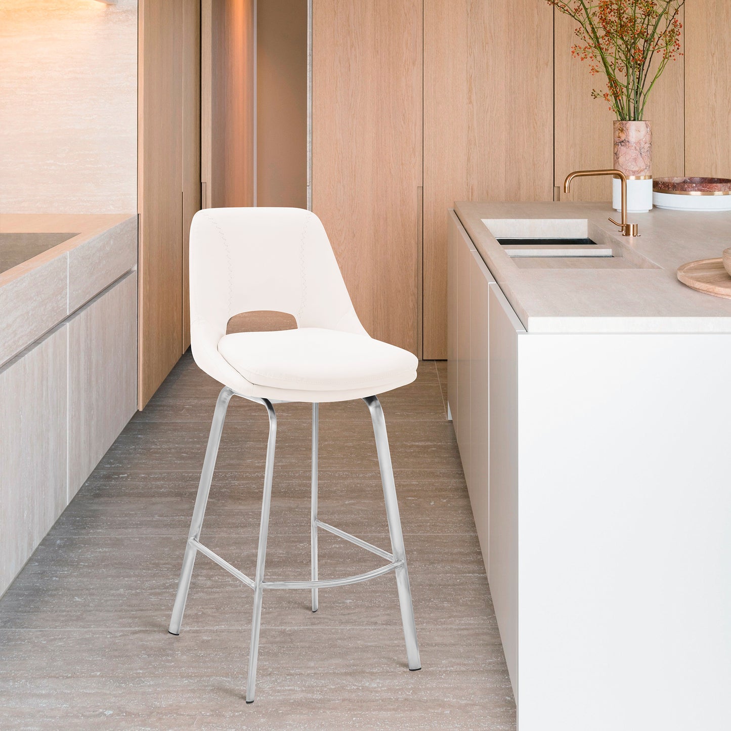 Carise Faux Leather and Metal Swivel Counter and Bar Stool