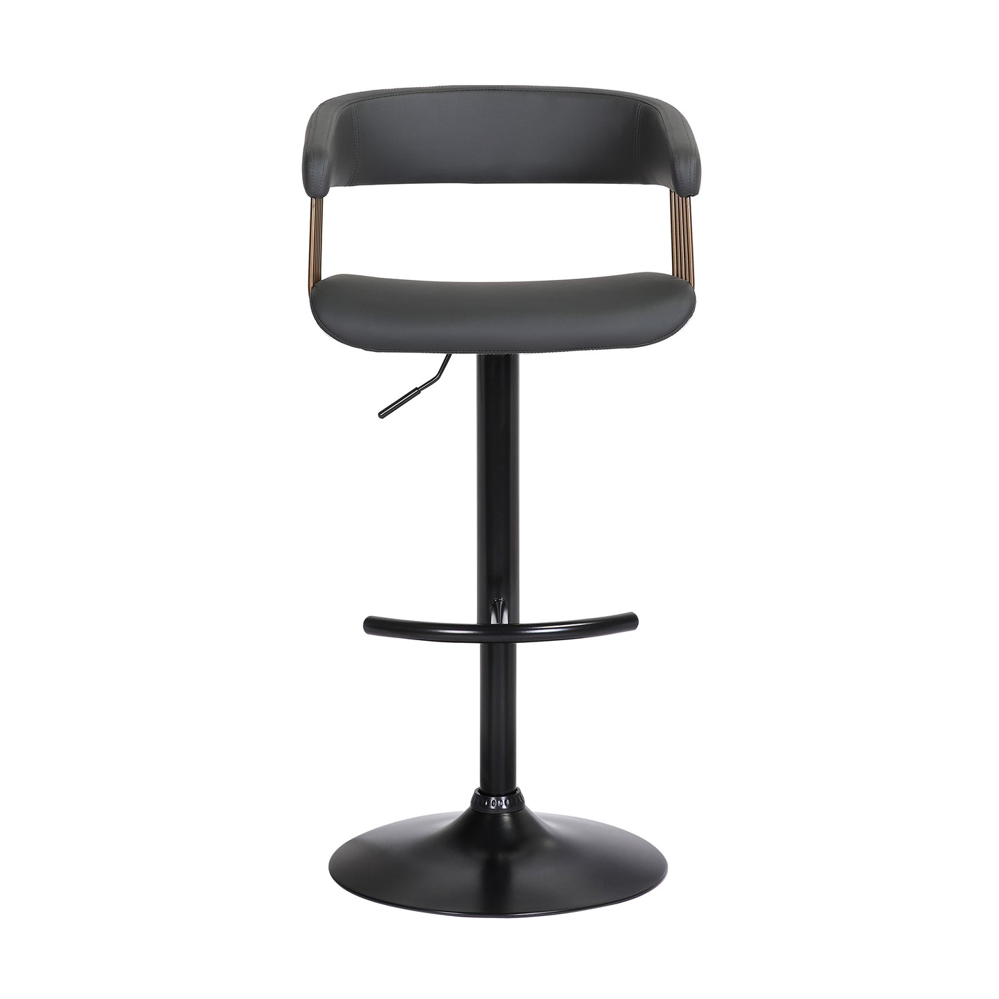 Calista Adjustable Bar Stool in Faux Leather and Fabric with Black and Golden Bronze Metal