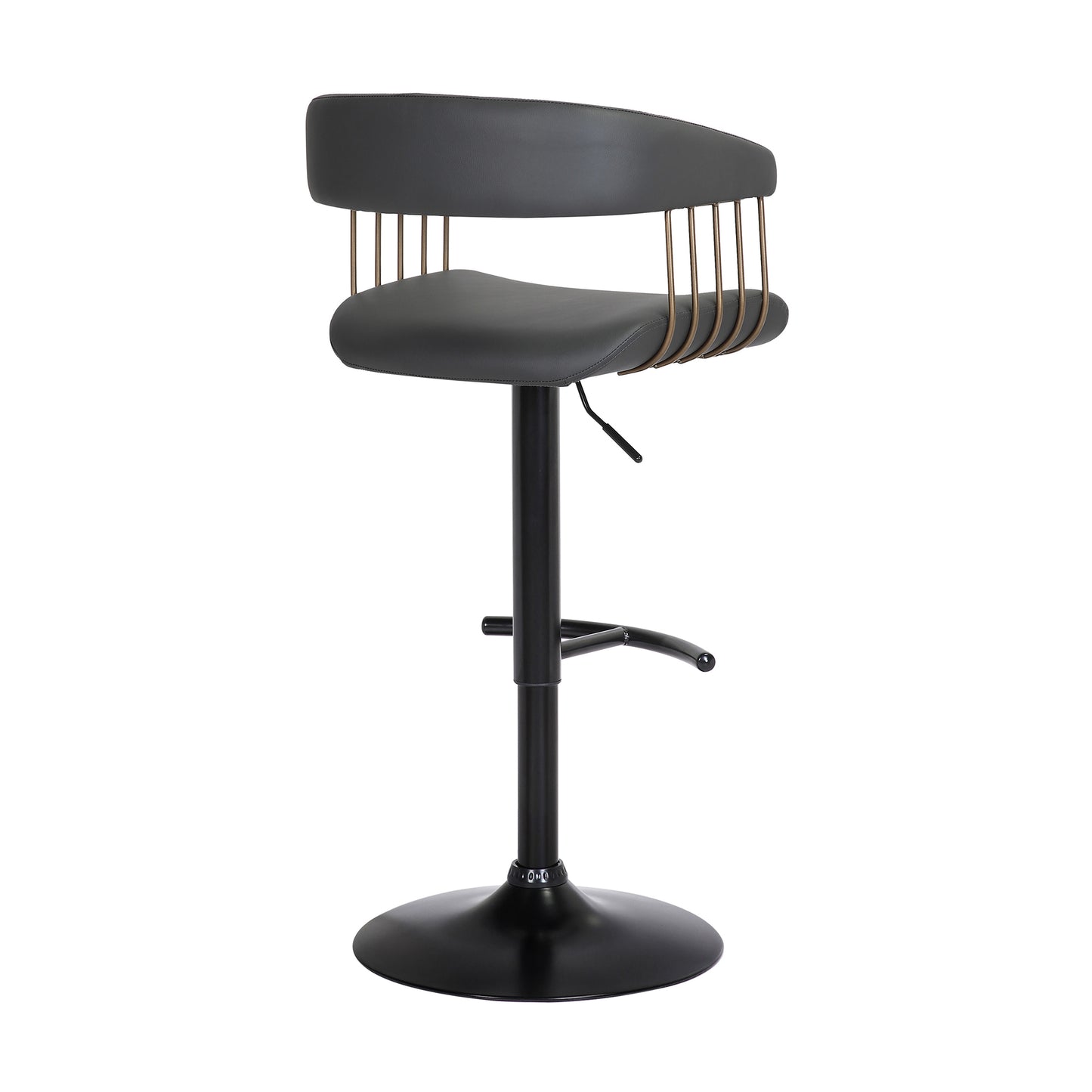 Calista Adjustable Bar Stool in Faux Leather and Fabric with Black and Golden Bronze Metal