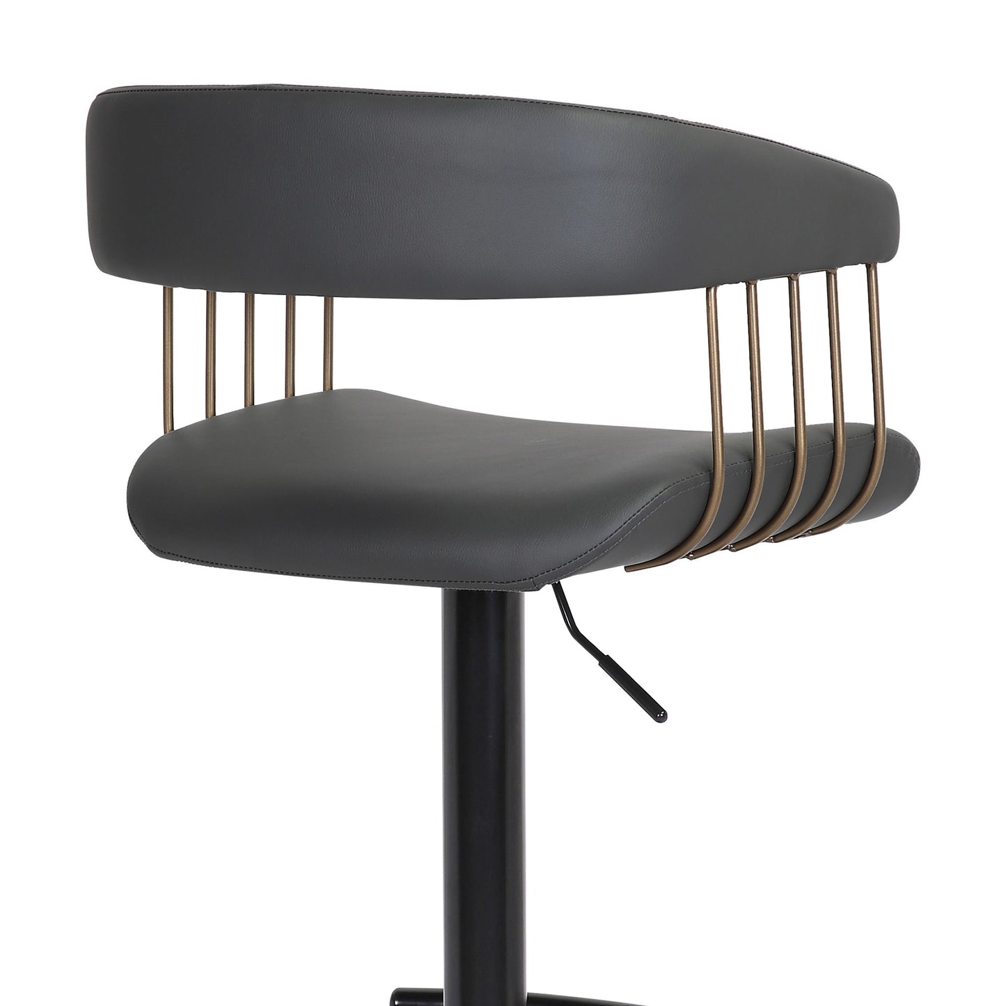 Calista Adjustable Bar Stool in Faux Leather and Fabric with Black and Golden Bronze Metal