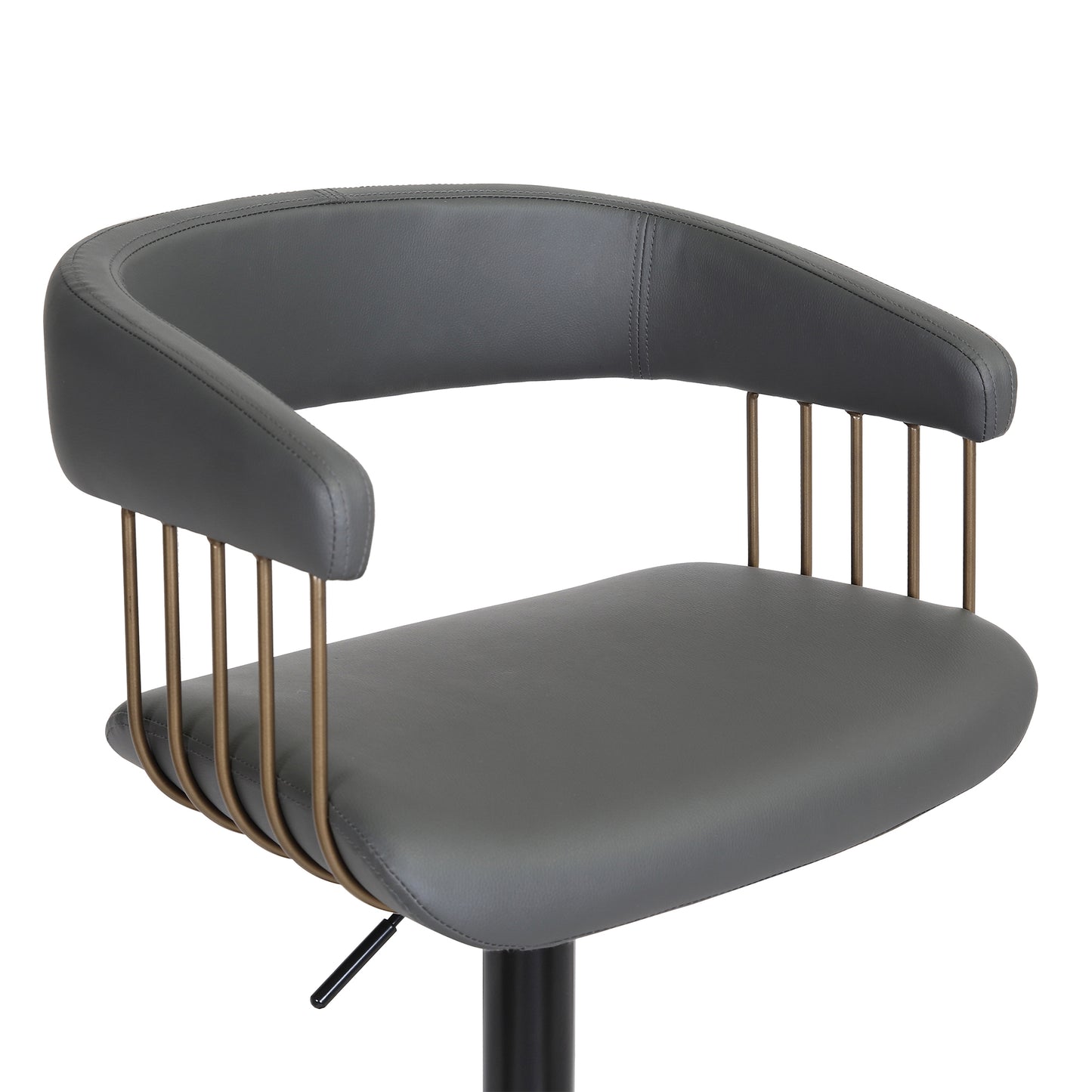 Calista Adjustable Bar Stool in Faux Leather and Fabric with Black and Golden Bronze Metal