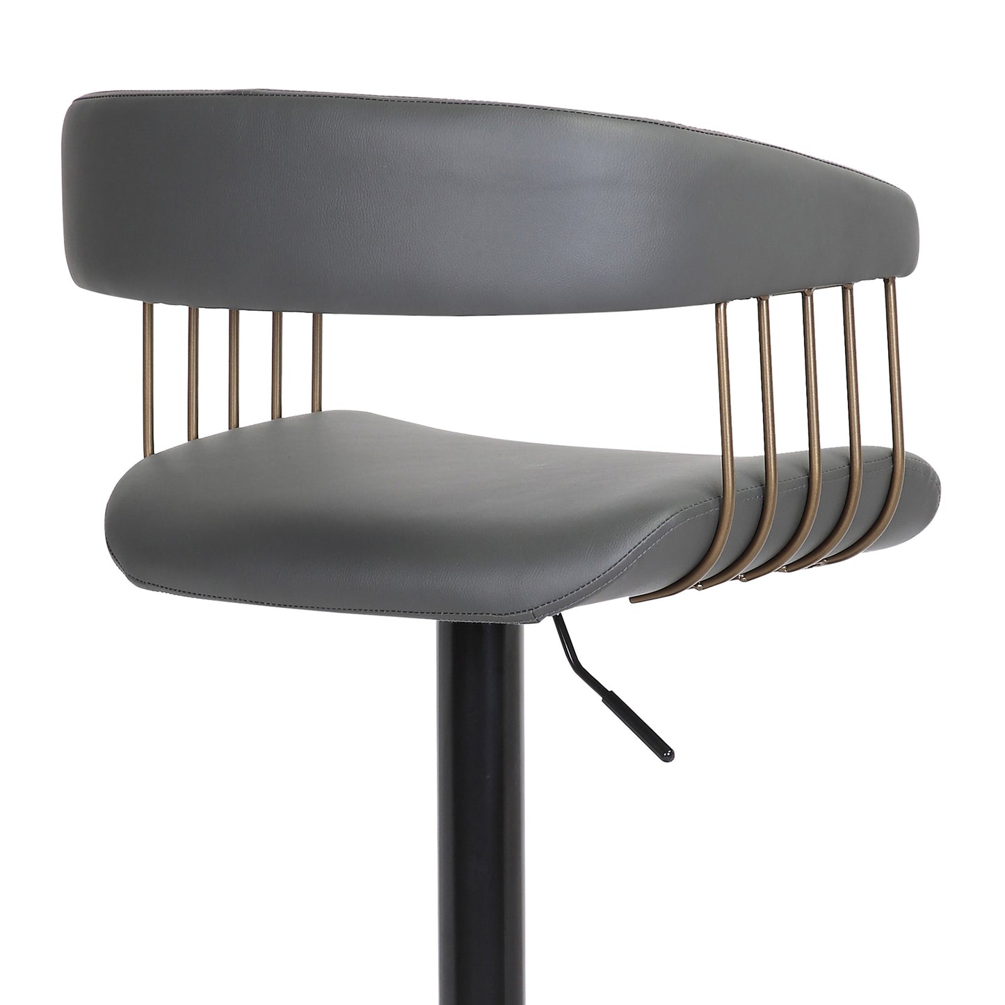 Calista Adjustable Bar Stool in Faux Leather and Fabric with Black and Golden Bronze Metal