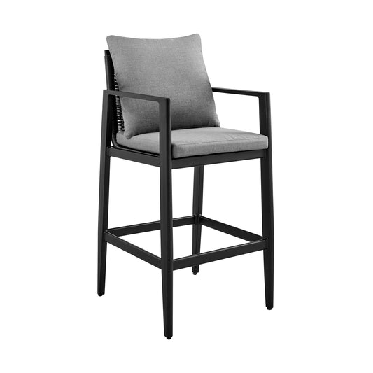 Cayman Outdoor Patio Bar Stool in Aluminum with Cushions
