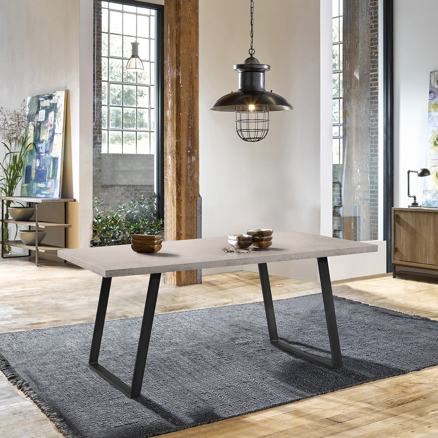 Coronado Contemporary Dining Table in Gray Powder Coated Finish with Cement Gray Top