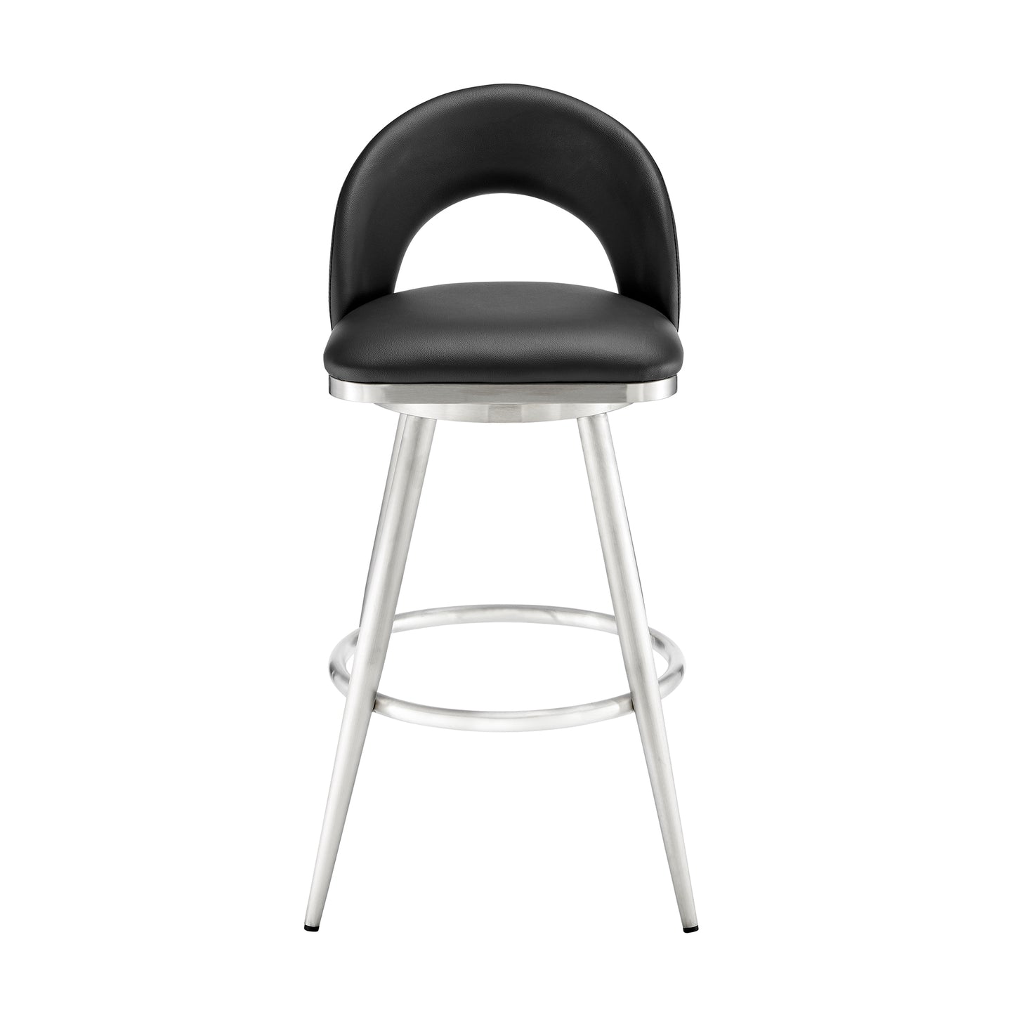 Charlotte 26" Swivel Counter Stool in Brushed Stainless Steel and Black Faux Leather