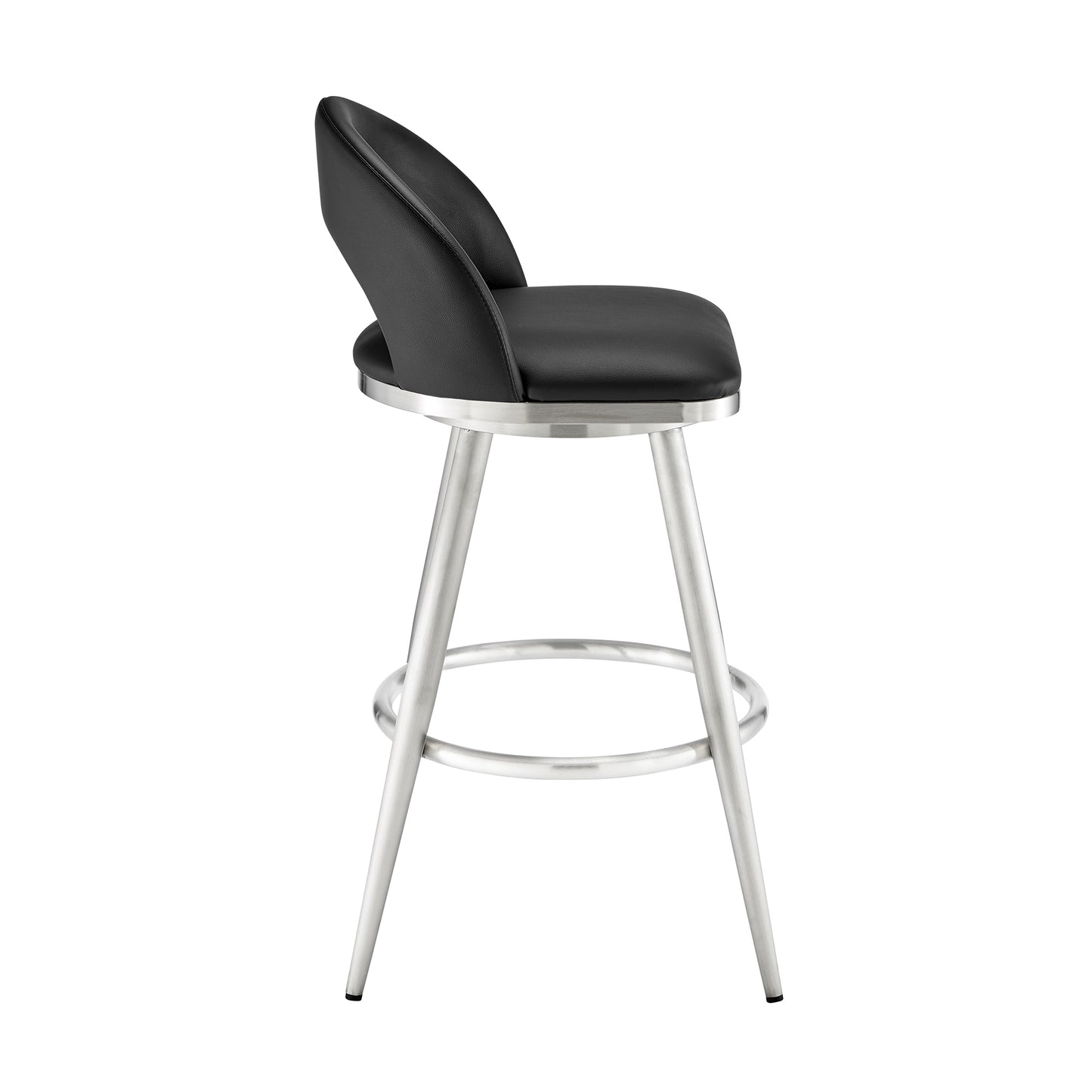 Charlotte 26" Swivel Counter Stool in Brushed Stainless Steel and Black Faux Leather