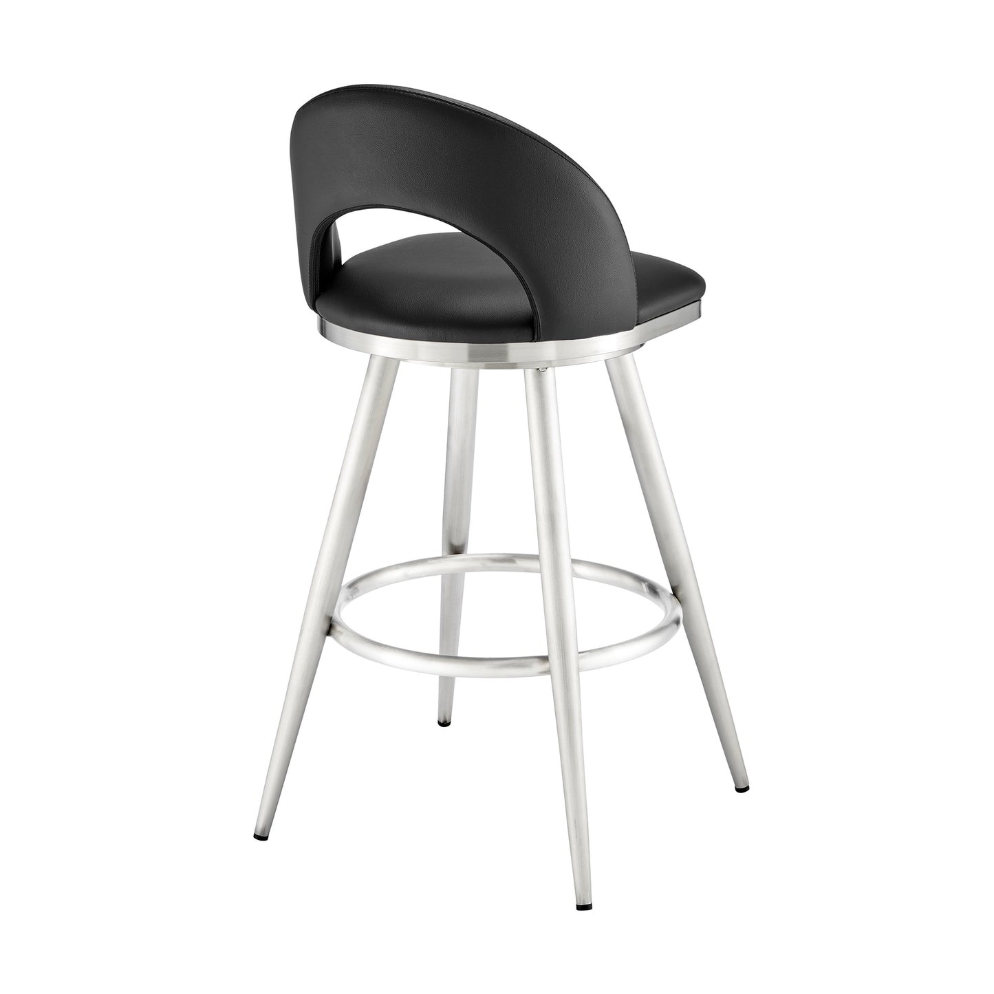 Charlotte Swivel Counter and Bar Stool in Brushed Stainless Steel and Faux Leather