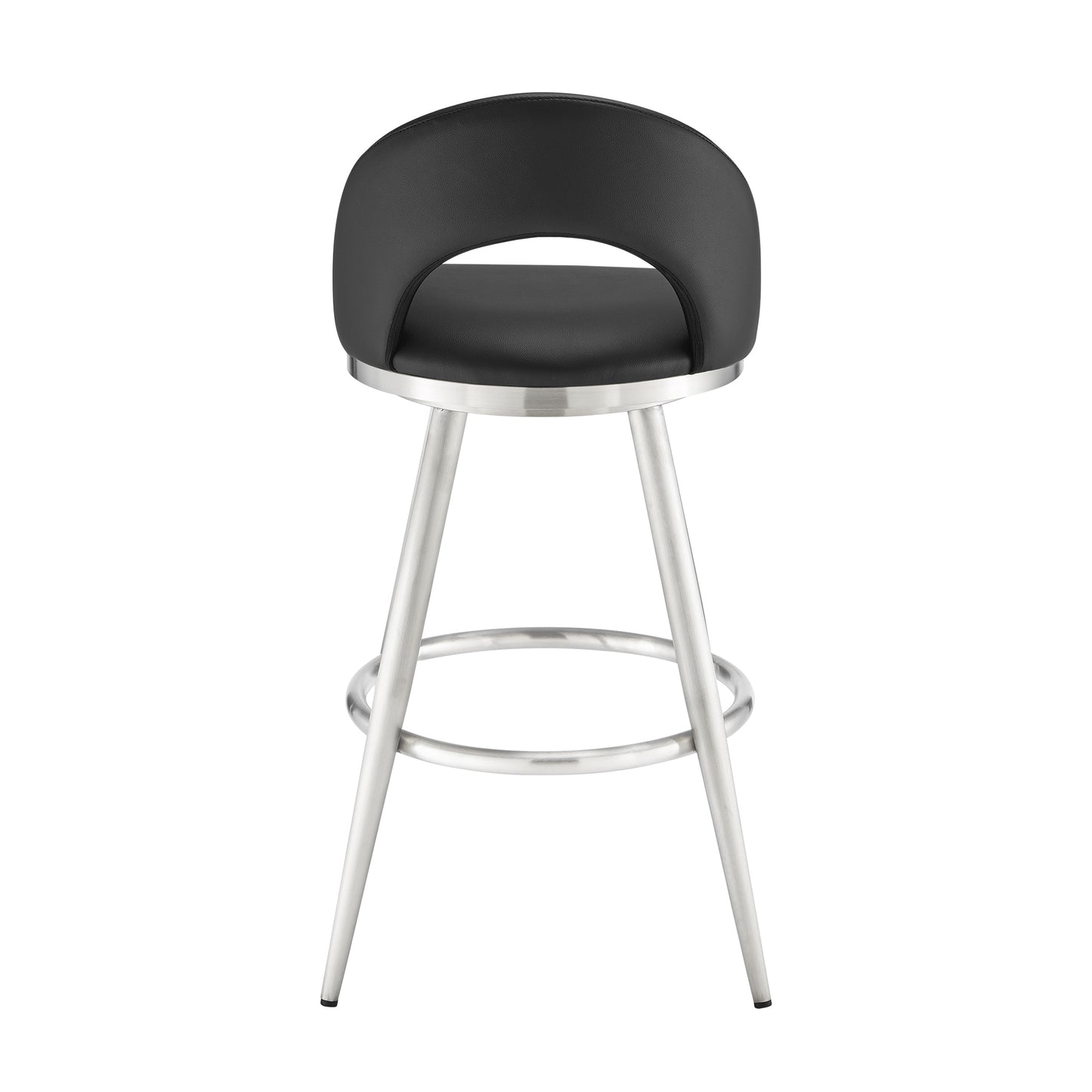 Charlotte Swivel Counter and Bar Stool in Brushed Stainless Steel and Faux Leather