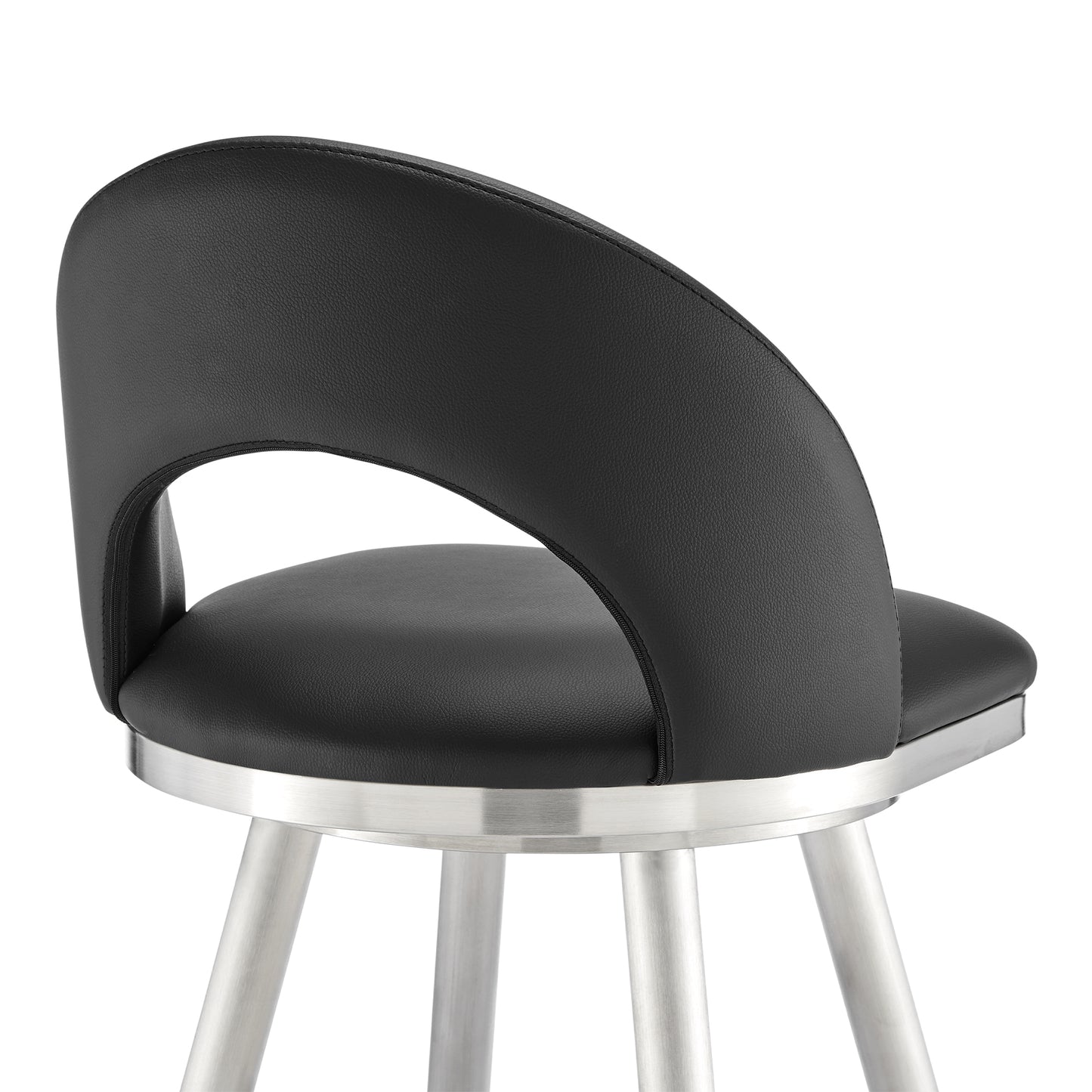 Charlotte Swivel Counter and Bar Stool in Brushed Stainless Steel and Faux Leather