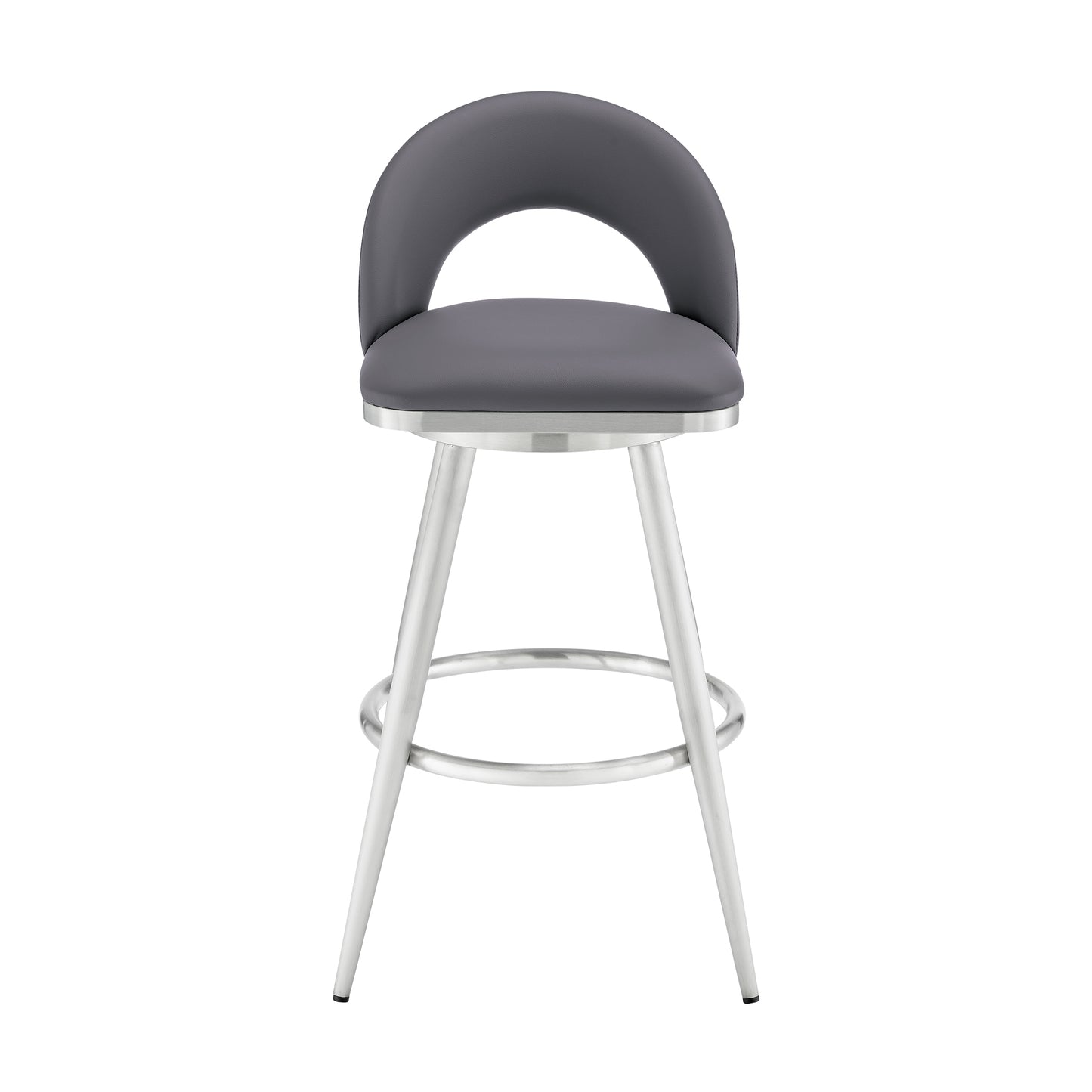 Charlotte 30" Swivel Bar Stool in Brushed Stainless Steel with Gray Faux Leather