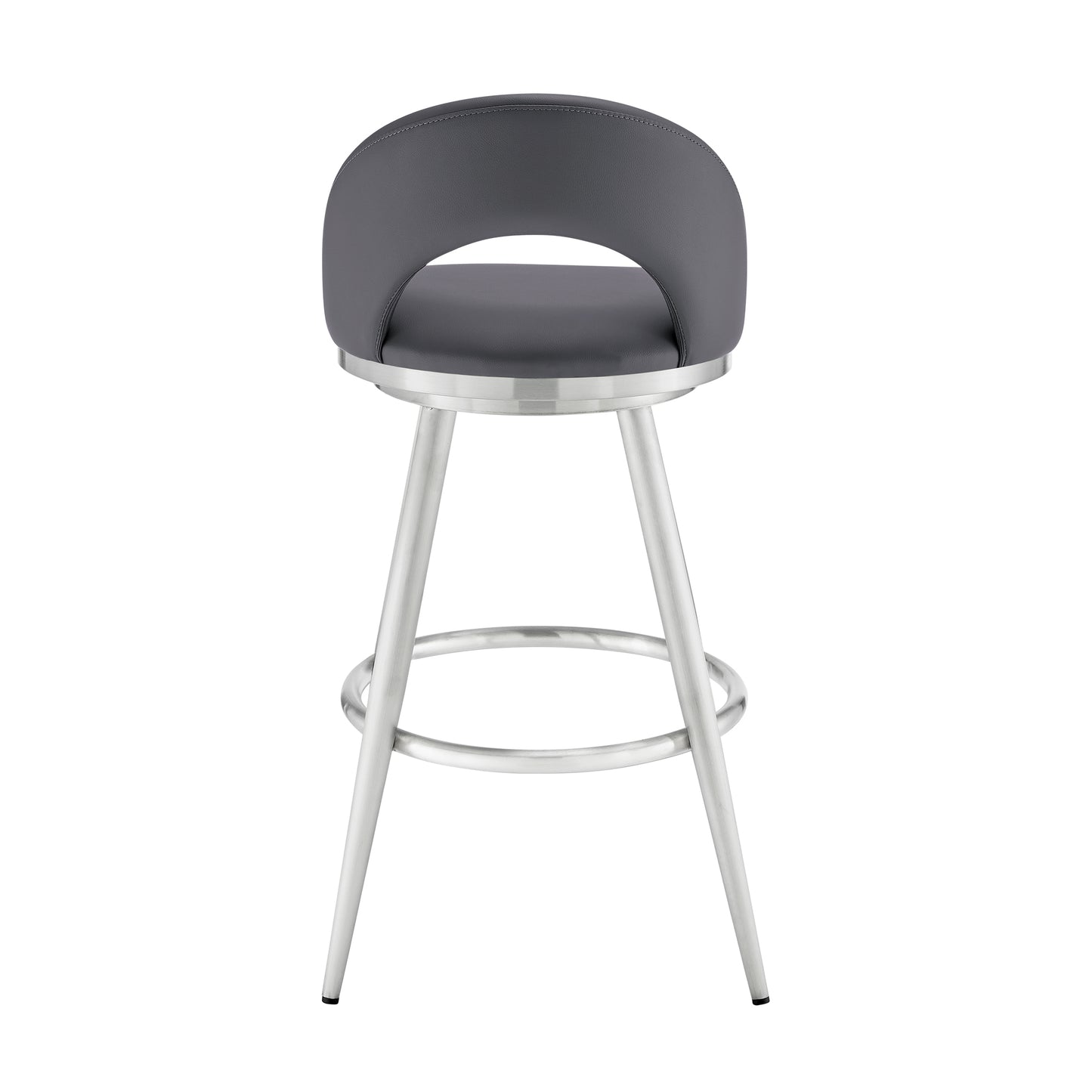 Charlotte 30" Swivel Bar Stool in Brushed Stainless Steel with Gray Faux Leather
