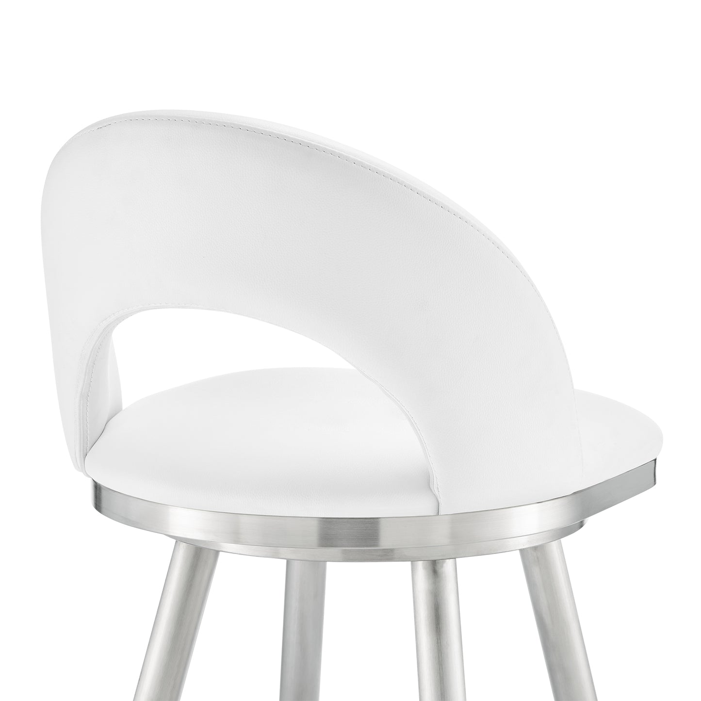 Charlotte Swivel Counter and Bar Stool in Brushed Stainless Steel and Faux Leather