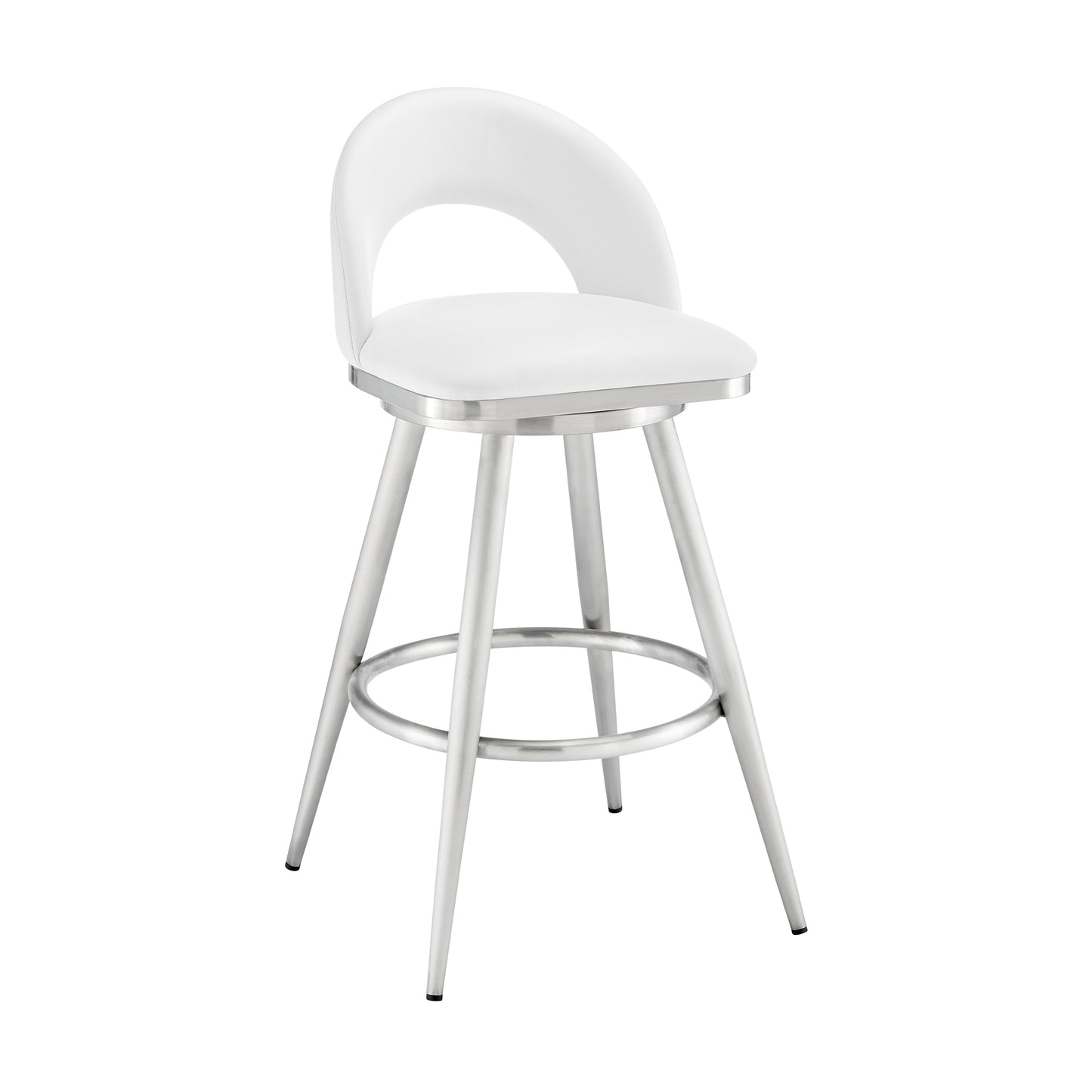 Charlotte 30" Swivel Bar Stool in Brushed Stainless Steel with White Faux Leather