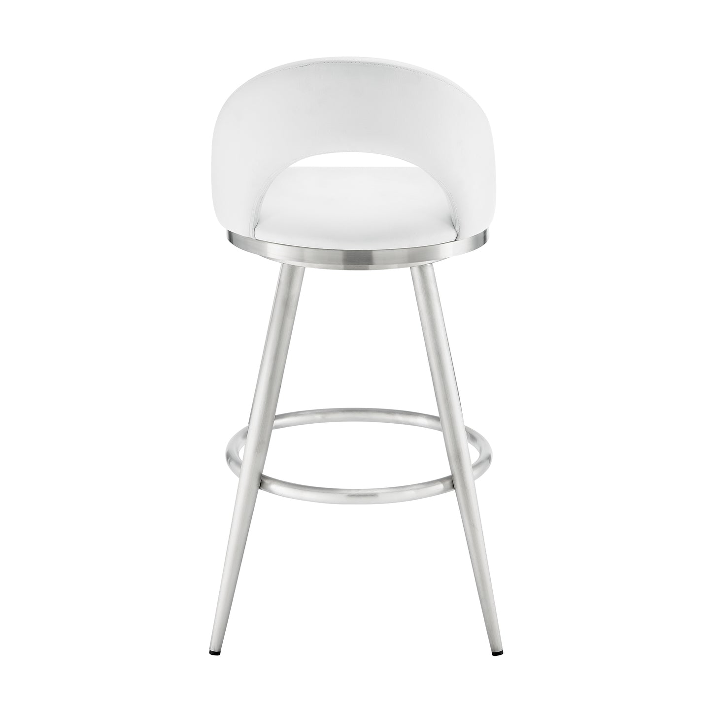 Charlotte 30" Swivel Bar Stool in Brushed Stainless Steel with White Faux Leather