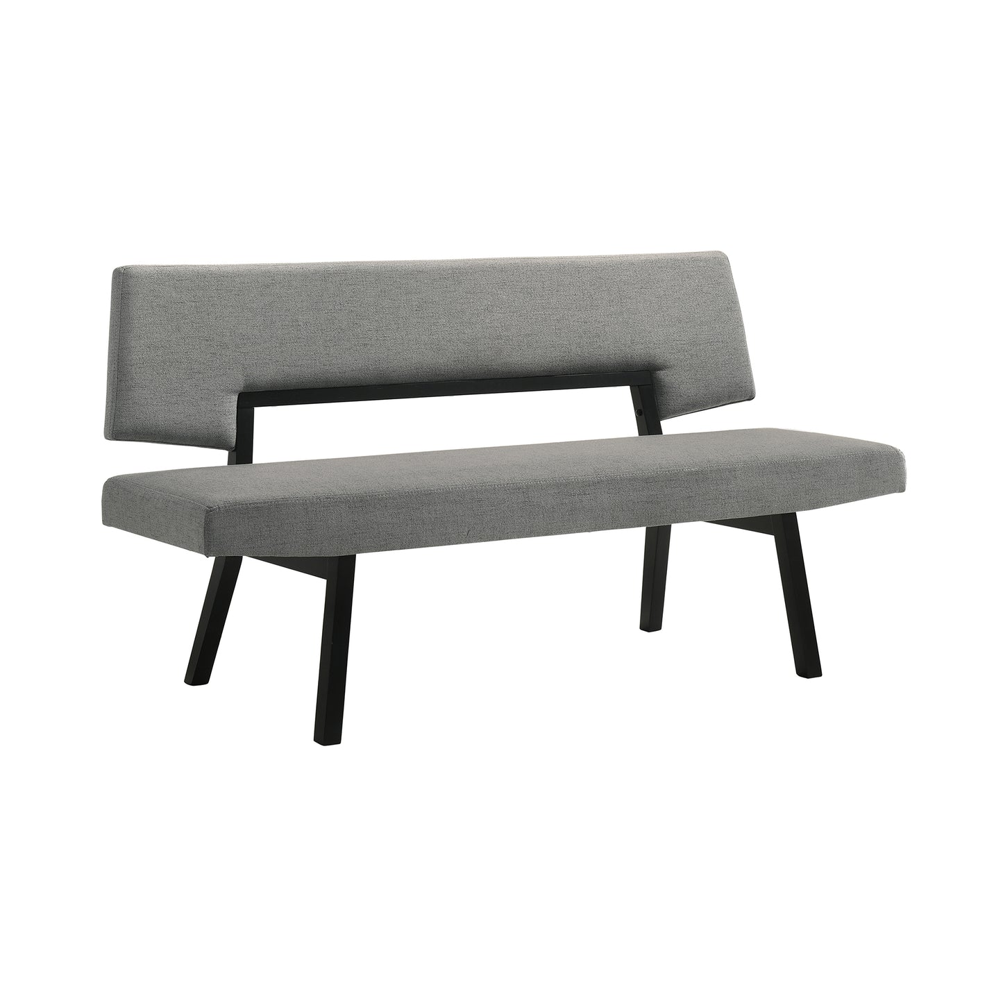 Channell Wood Dining Bench in Black Finish with Charcoal Fabric