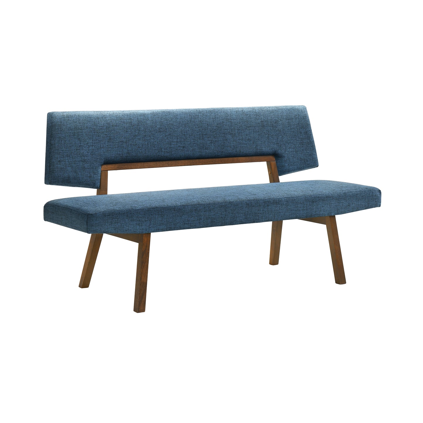 Channell Wood Dining Bench in Walnut Finish with Blue Fabric