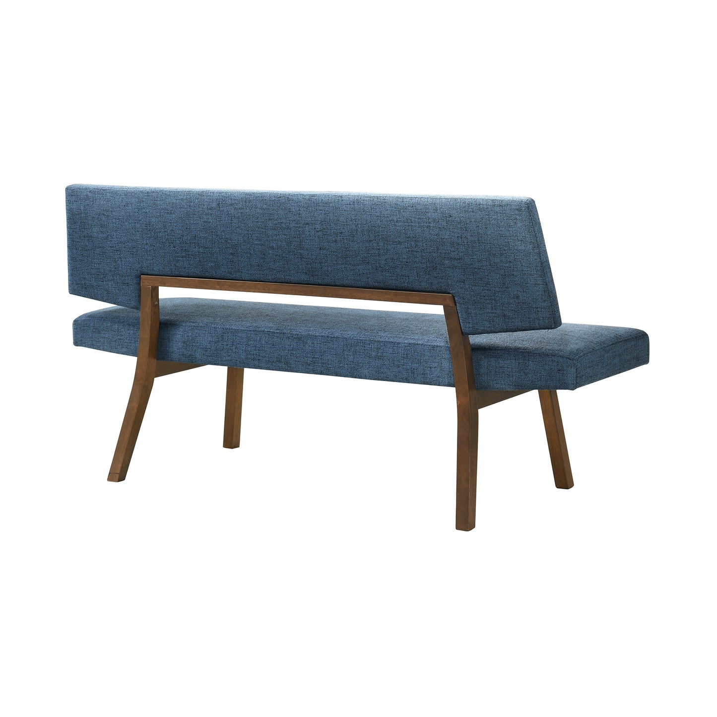 Channell Wood Dining Bench in Walnut Finish with Blue Fabric