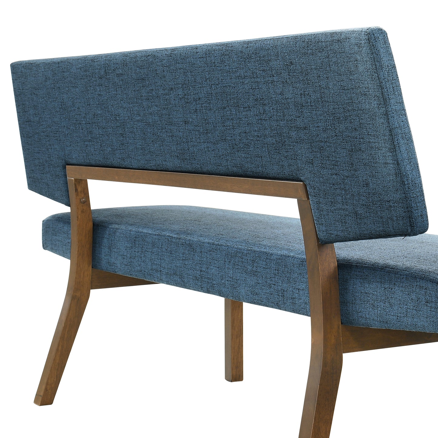 Channell Wood Dining Bench in Walnut Finish with Blue Fabric