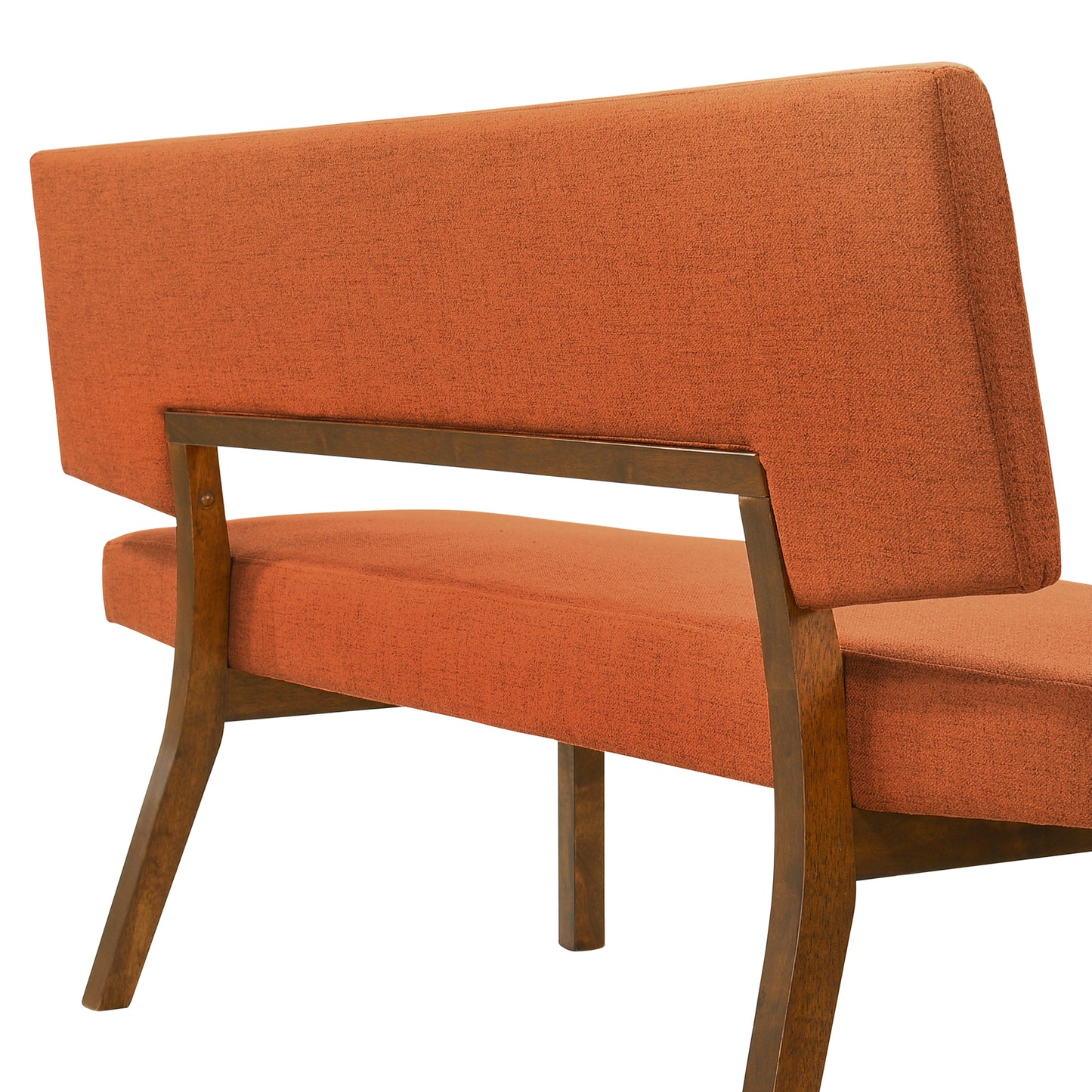 Channell Wood Dining Bench in Walnut Finish with Orange Fabric