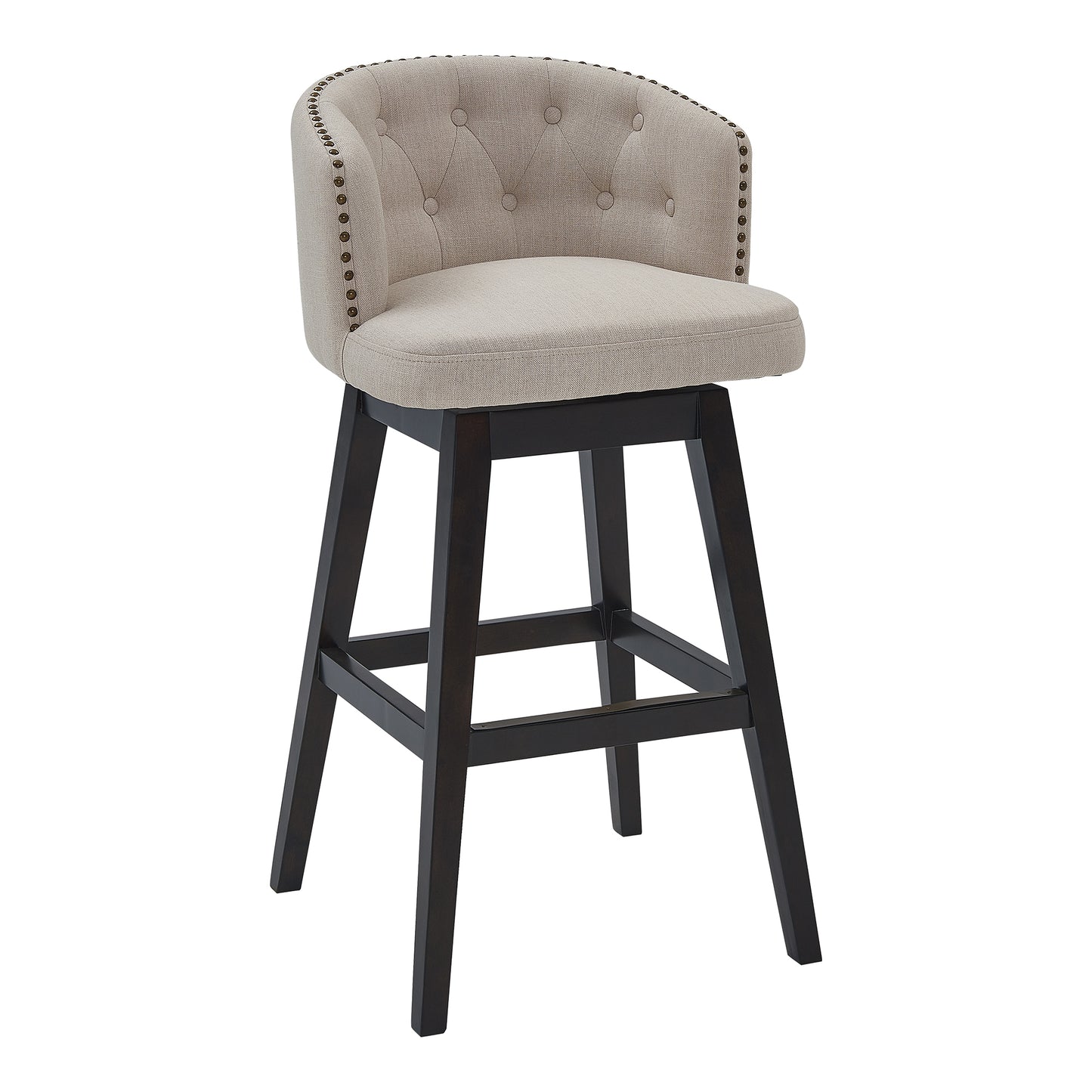 Celine Swivel Fabric and Espresso Wood Bar Stool - Counter and Bar Height Options