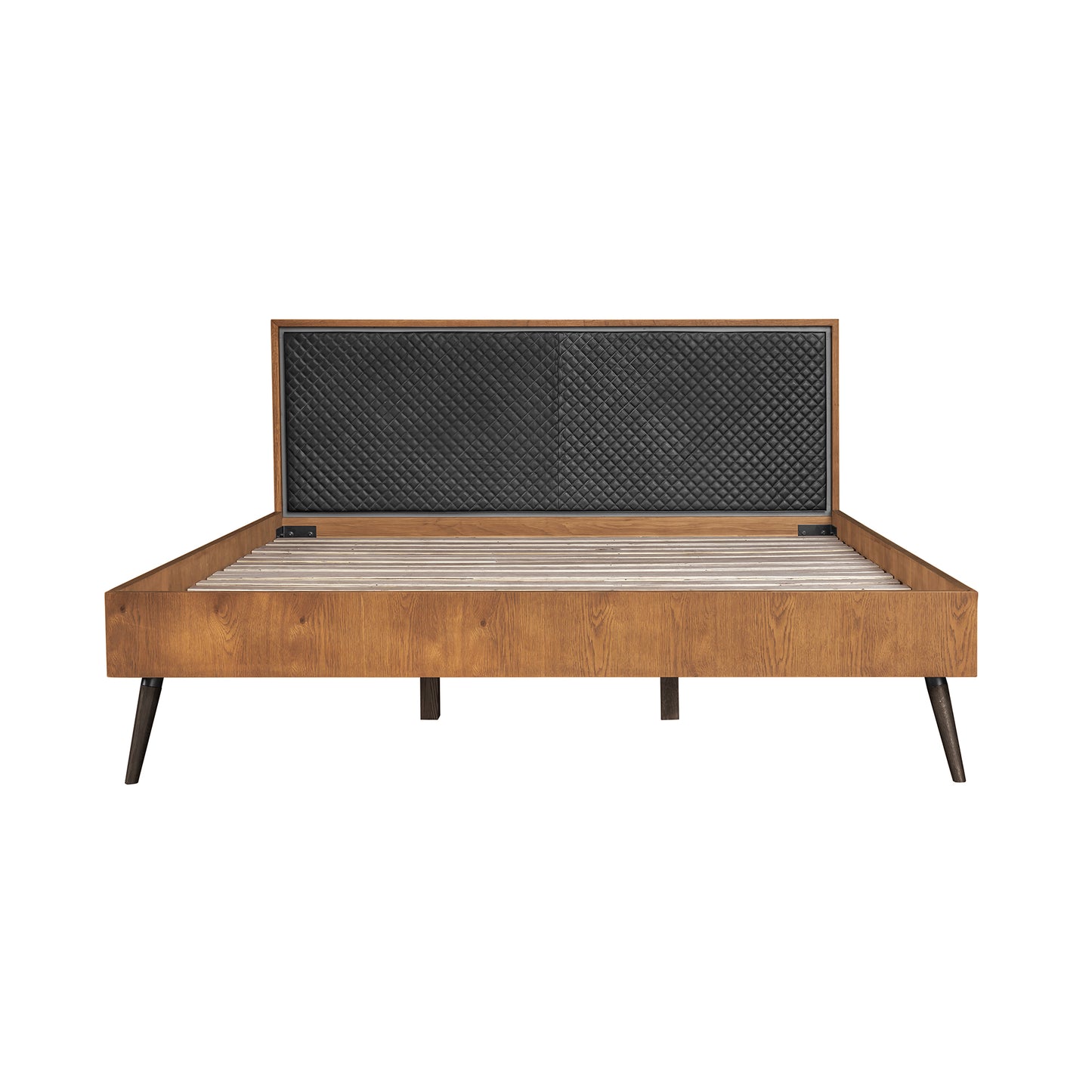 Coco Rustic Oak Wood Upholstered Faux Leather Platform Bed