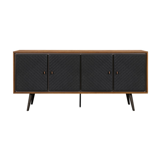 Coco Rustic Oak Wood and Faux Leather Sideboard Cabinets