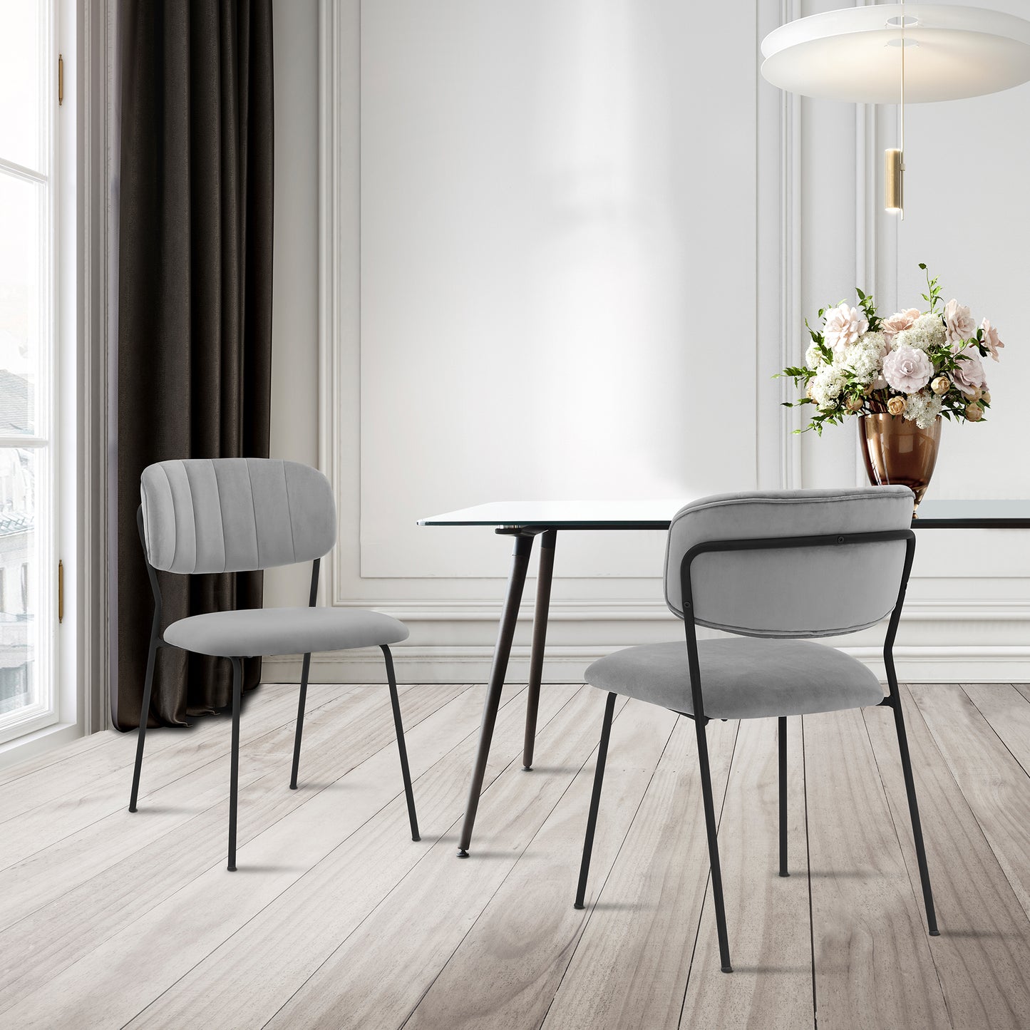 Carlo Gray Velvet and Metal Dining Room Chairs - Set of 2