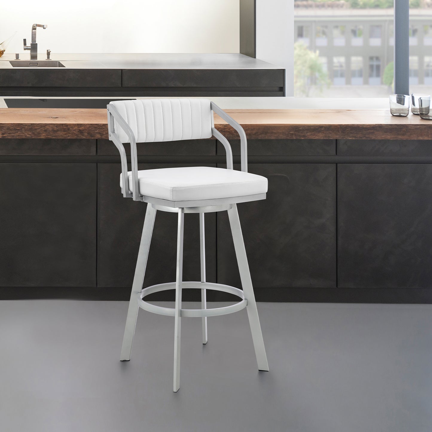 Capri Swivel Modern Metal and Faux Leather Bar and Counter Stool