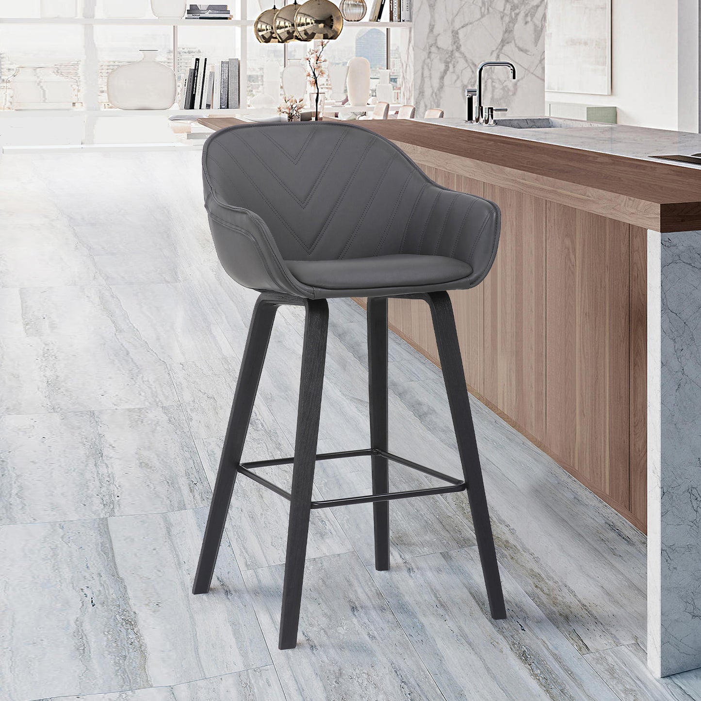 Faux Leather and Wood Bar and Counter Height Stool in Crimson