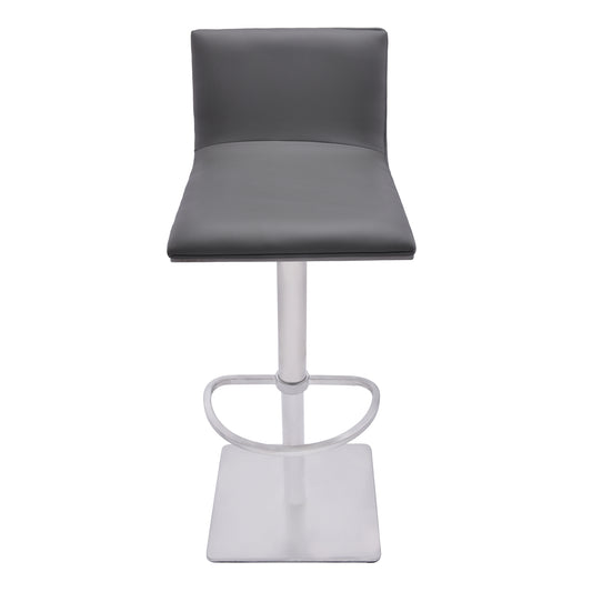 Crystal Adjustable Height Swivel Bar Stool with Brushed Stainless Steel Base and Faux Leather