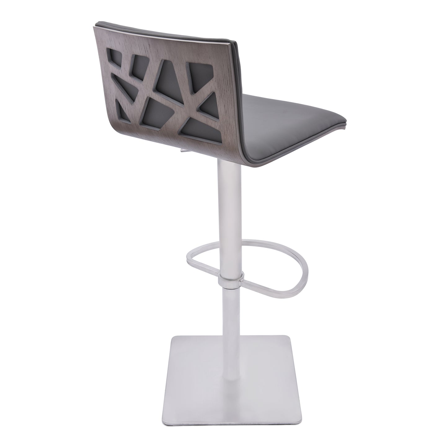 Crystal Adjustable Height Swivel Bar Stool with Brushed Stainless Steel Base and Faux Leather