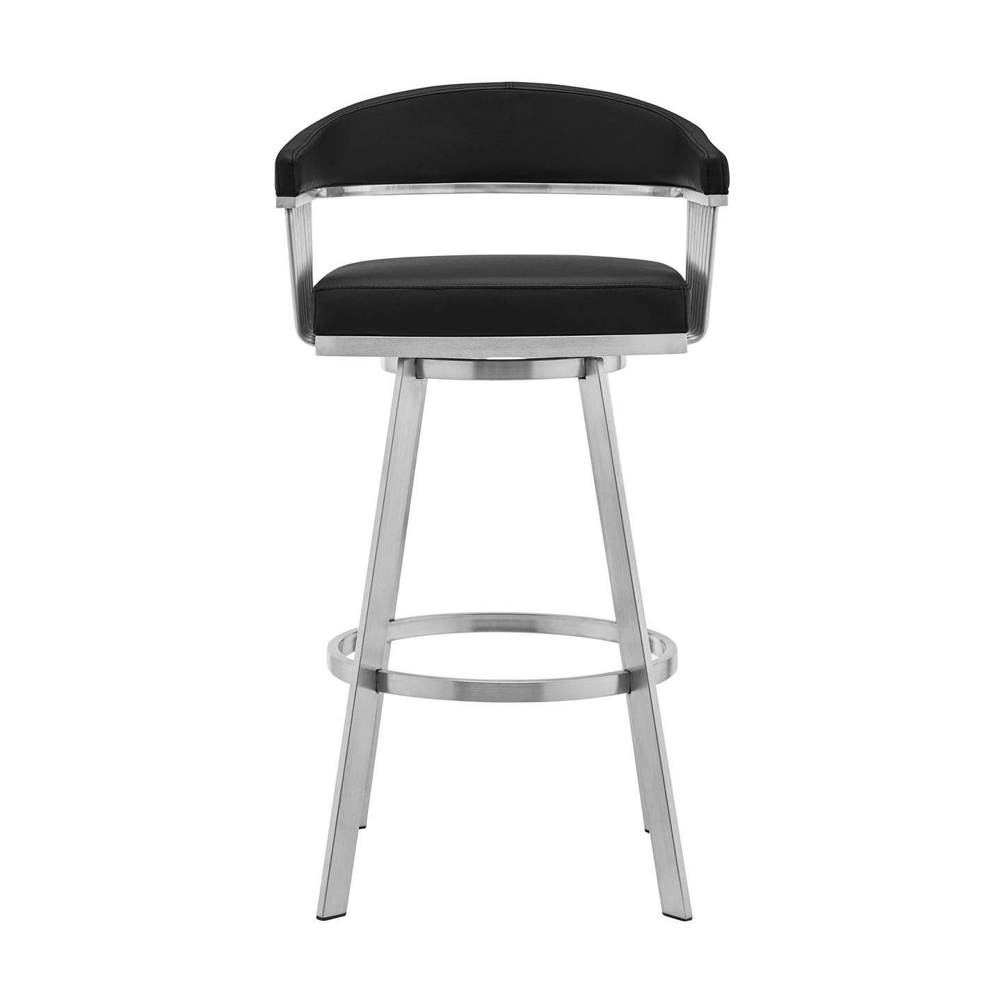 Chelsea 30" Black Faux Leather and Brushed Stainless Steel Swivel Bar Stool