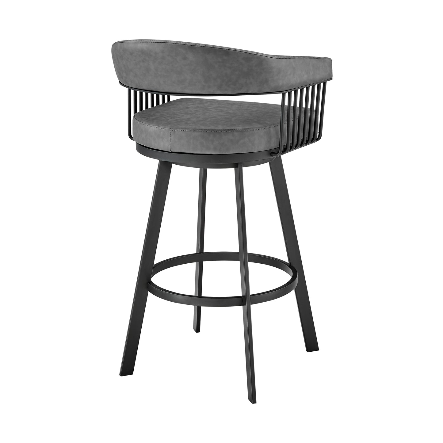 Chelsea 30" Bar Height Swivel Bar Stool in Black Finish and Gray Faux Leather