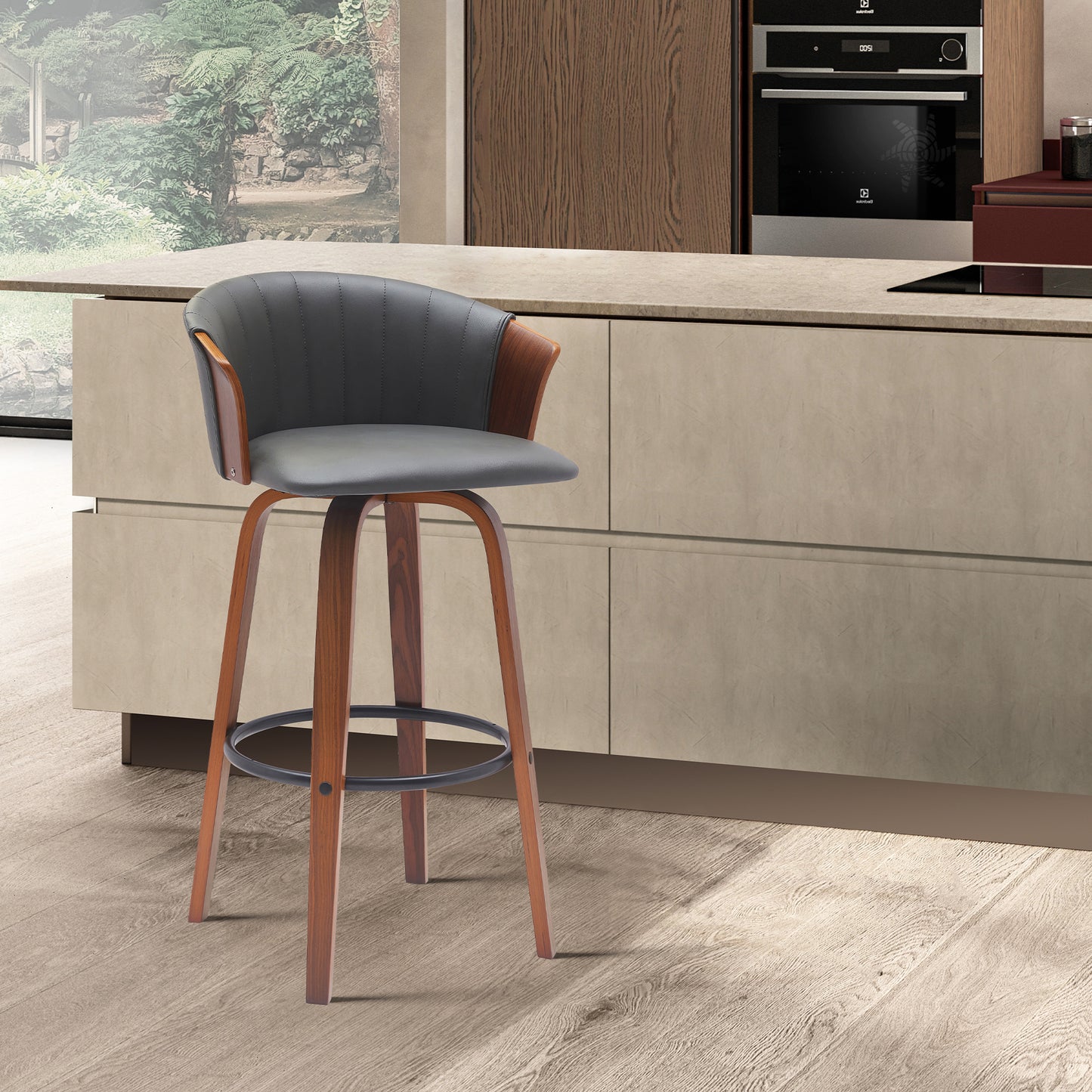 Diana Swivel Wood Counter and Bar Stool in Various Fabrics and Finishes