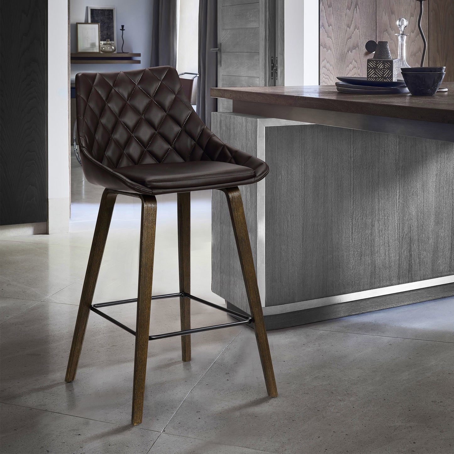 Dani 26" Brown Faux Leather Barstool in Walnut Glazed Finish
