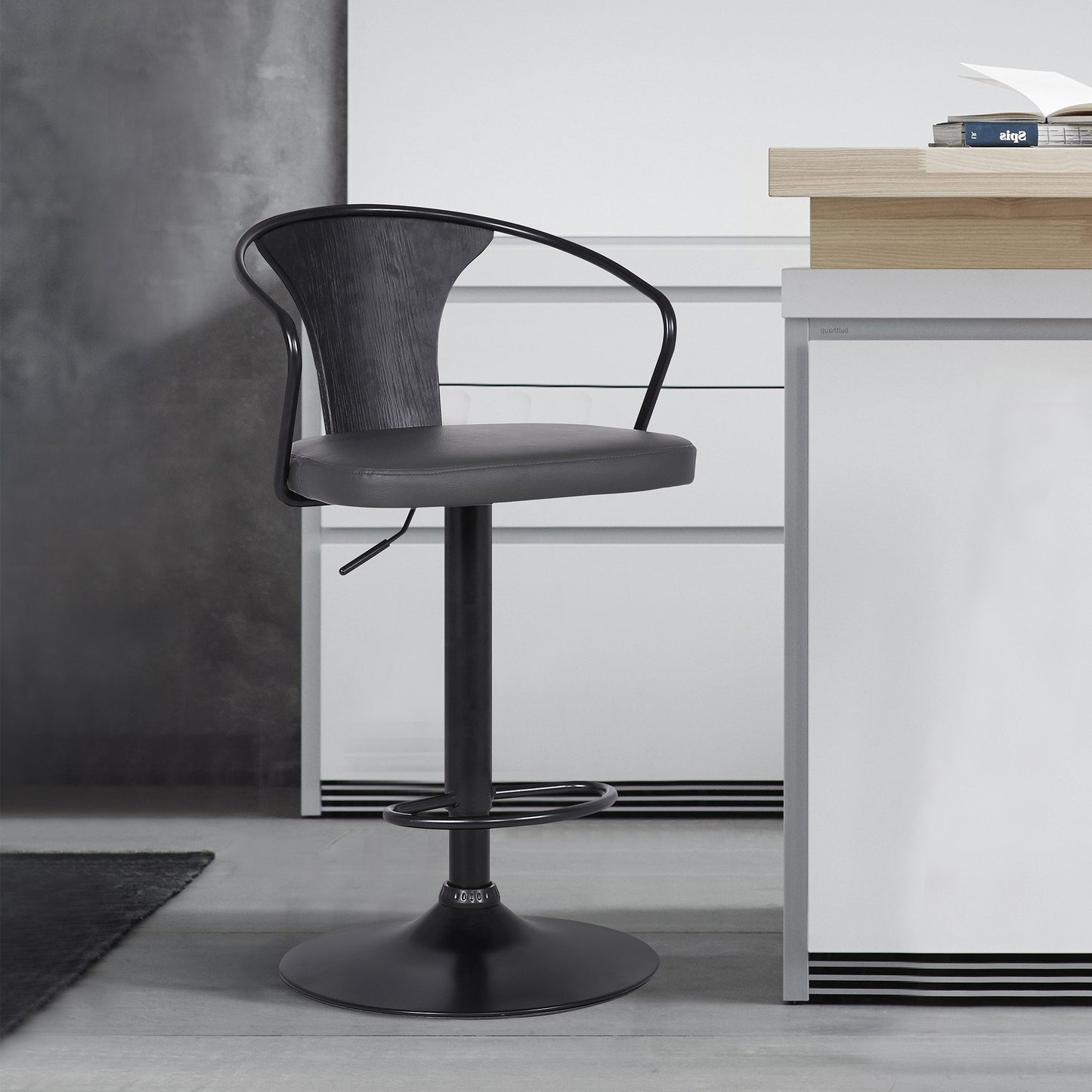 Eagle Adjustable Height Swivel Faux Leather and Wood Bar Stool with Black Metal Base