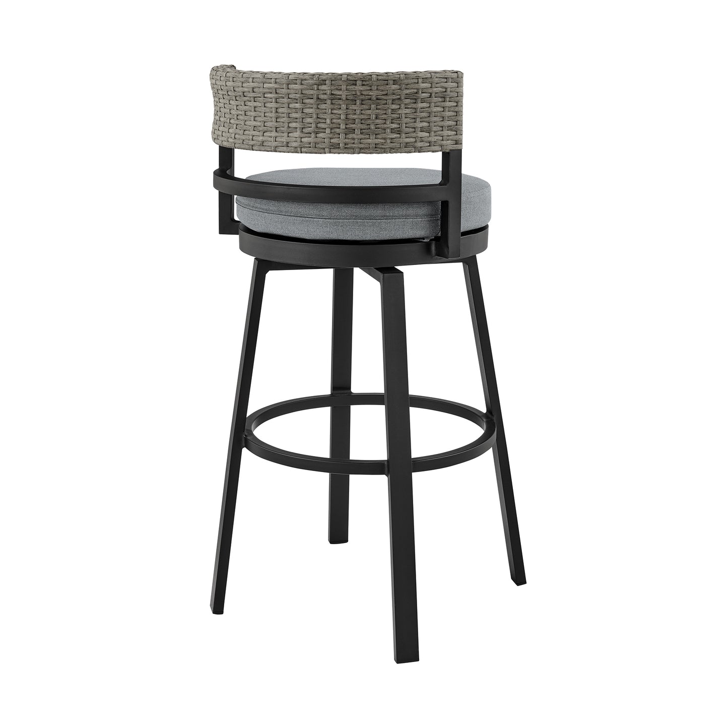 Encinitas Outdoor Patio Swivel Bar Stool in Aluminum and Wicker with Cushions