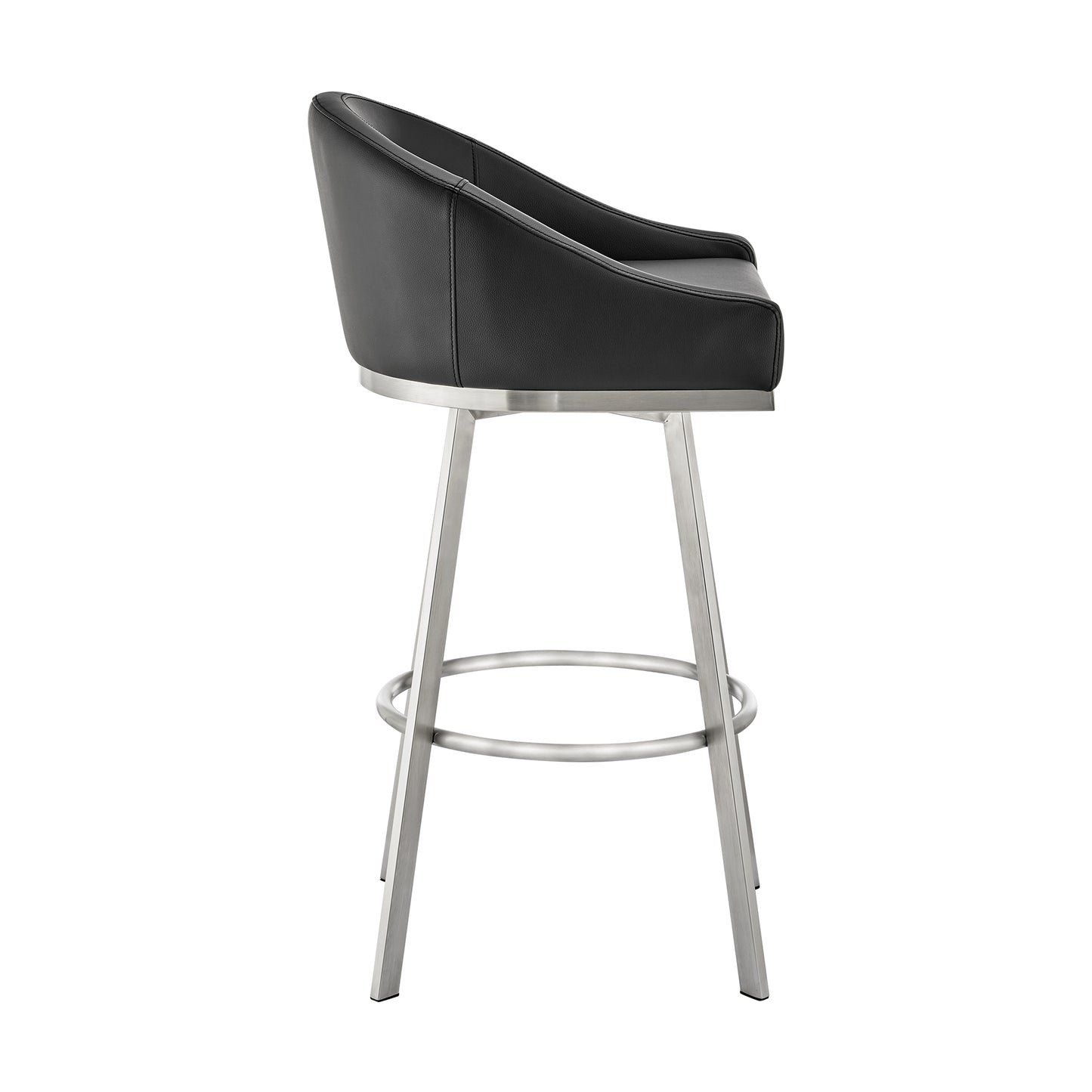 Eleanor 26" Swivel Counter Stool in Brushed Stainless Steel and Black Faux Leather