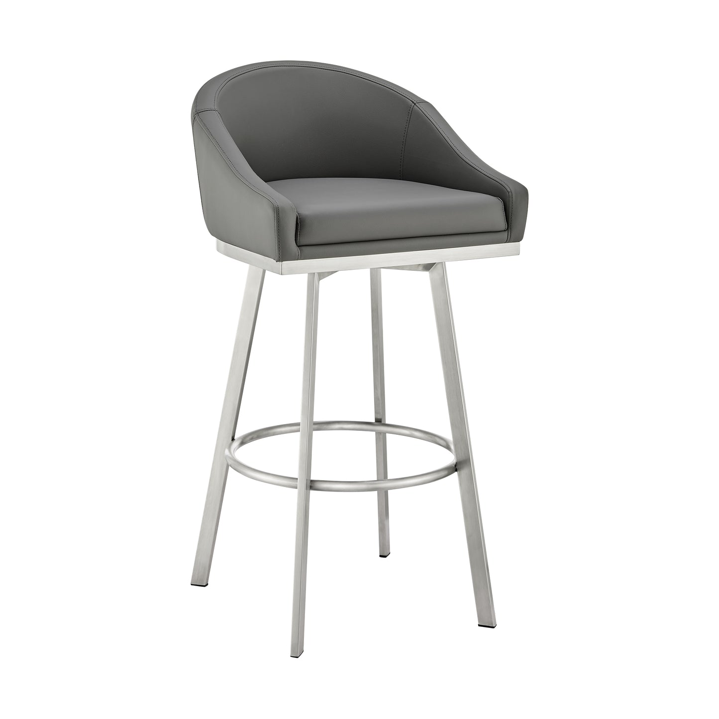 Eleanor 30" Swivel Bar Stool in Brushed Stainless Steel with Gray Faux Leather