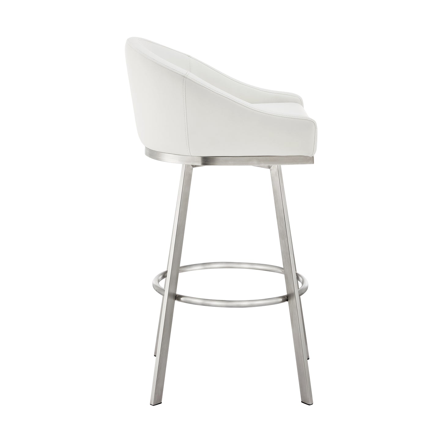 Eleanor 26" Swivel Counter Stool in Brushed Stainless Steel with White Faux Leather