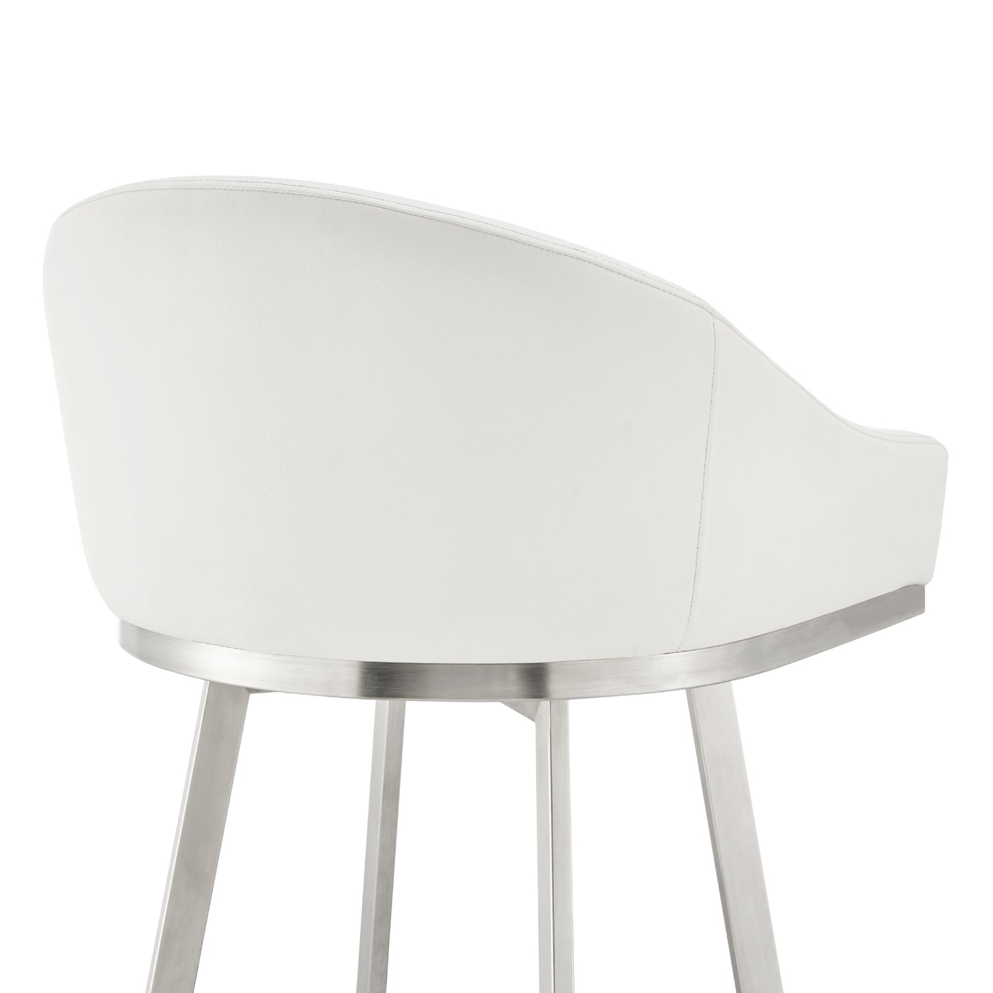Eleanor 26" Swivel Counter Stool in Brushed Stainless Steel with White Faux Leather