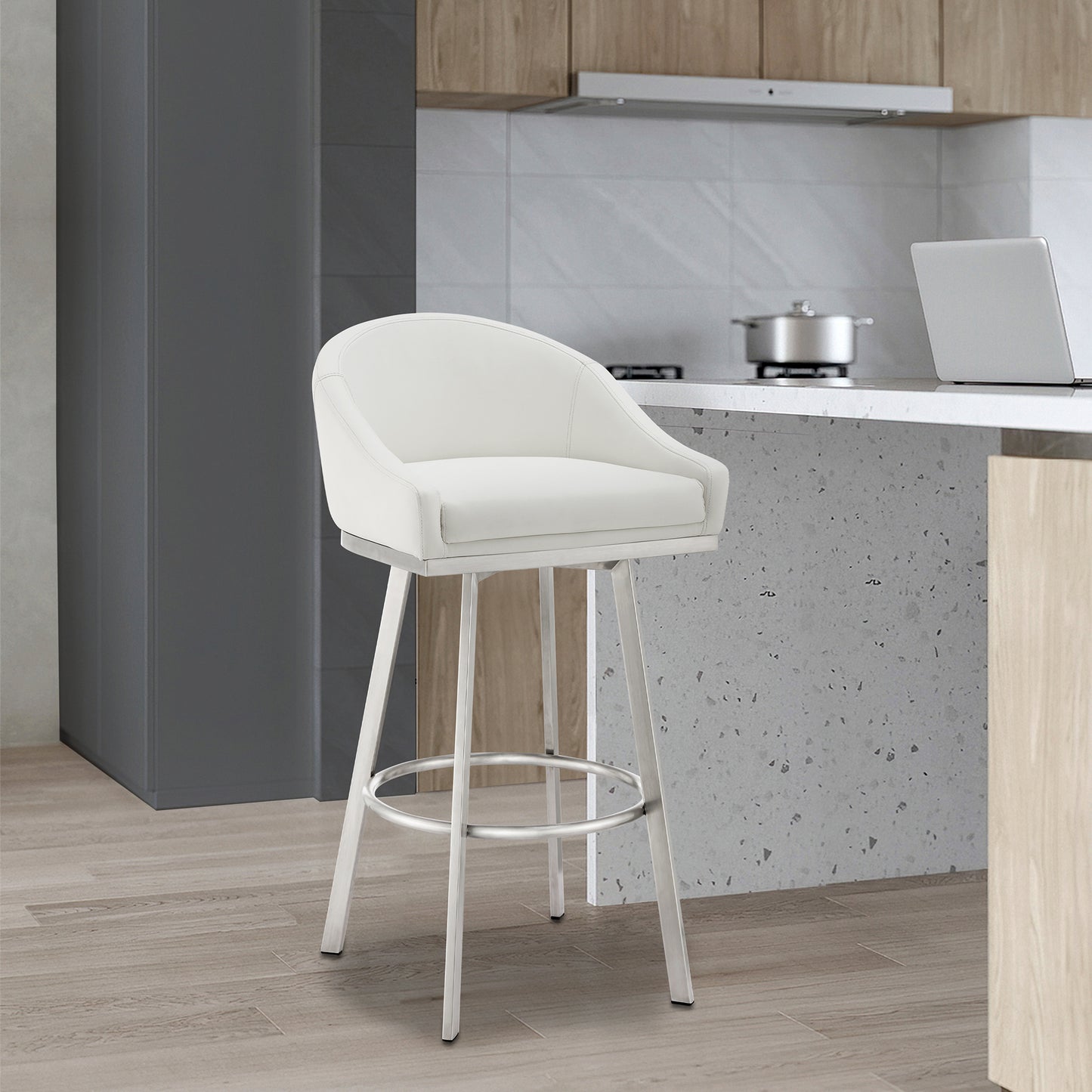 Eleanor Swivel Stool in Brushed Stainless Steel and Faux Leather Options