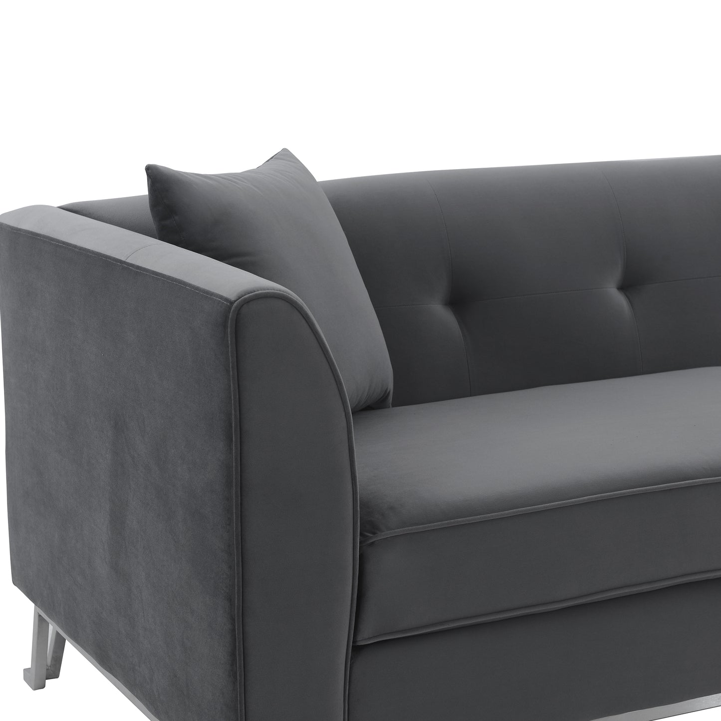 Everest 90" Gray Fabric Upholstered Sofa with Brushed Stainless Steel Legs