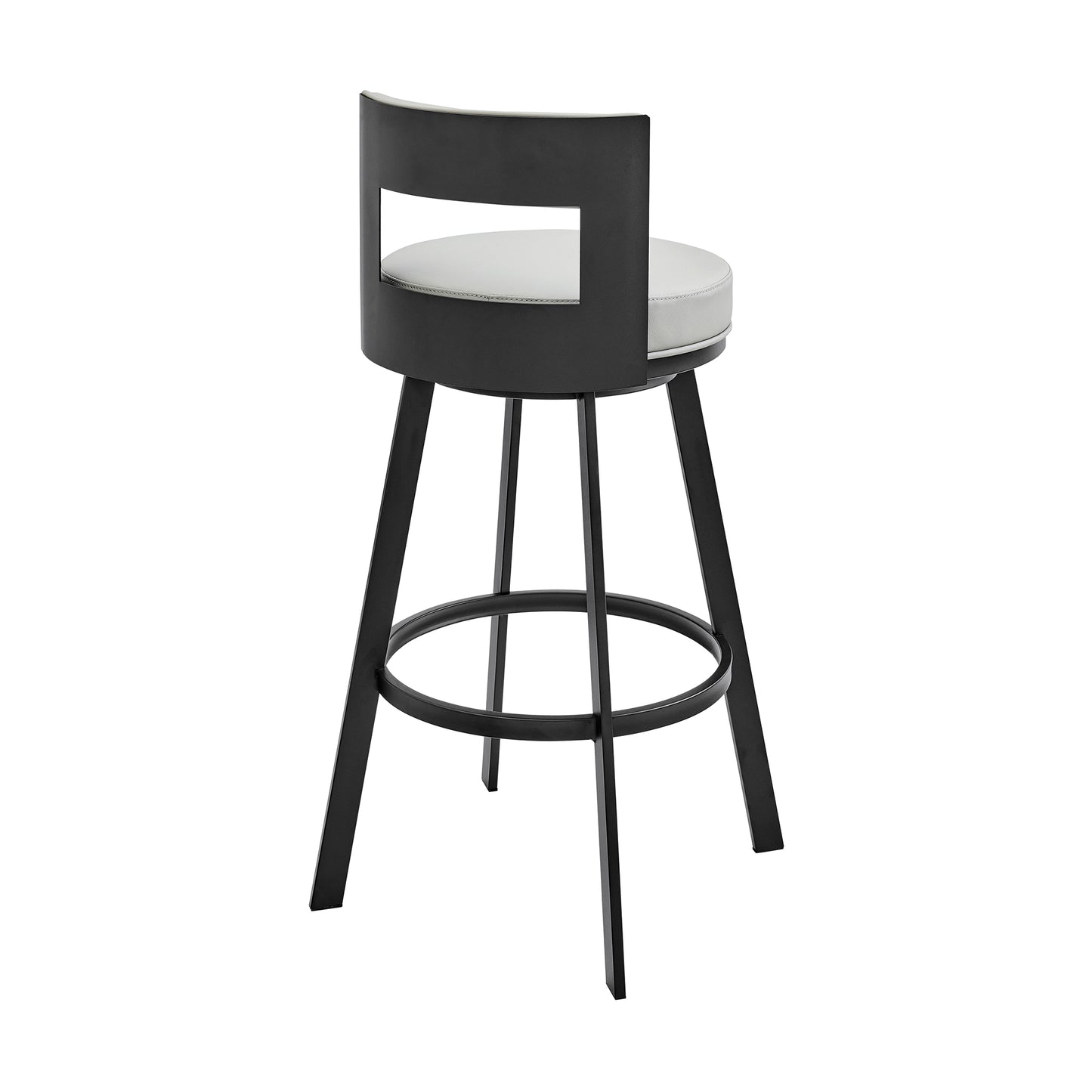 Flynn 26" Swivel Counter Stool in Black Metal with Light Gray Faux Leather