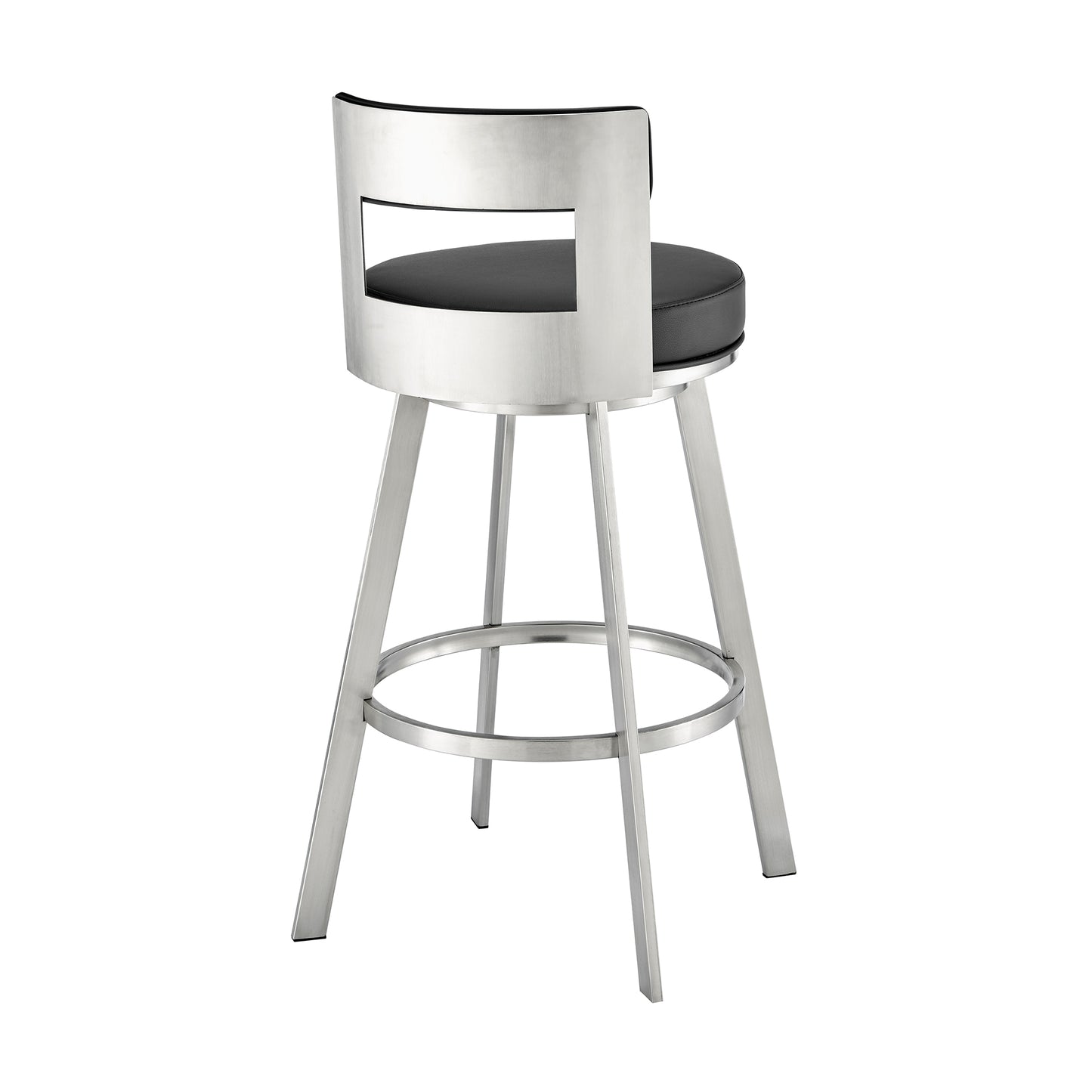 Flynn 26" Swivel Counter Stool in Brushed Stainless Steel with Black Faux Leather
