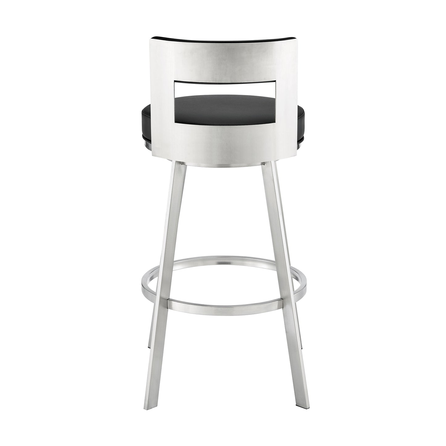 Flynn 26" Swivel Counter Stool in Brushed Stainless Steel with Black Faux Leather