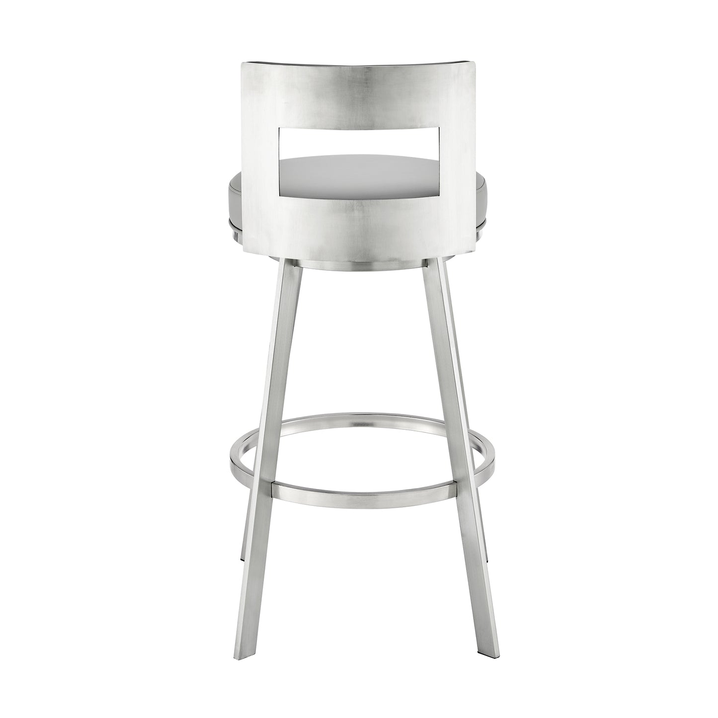 Flynn 30" Swivel Bar Stool in Brushed Stainless Steel with Light Gray Faux Leather